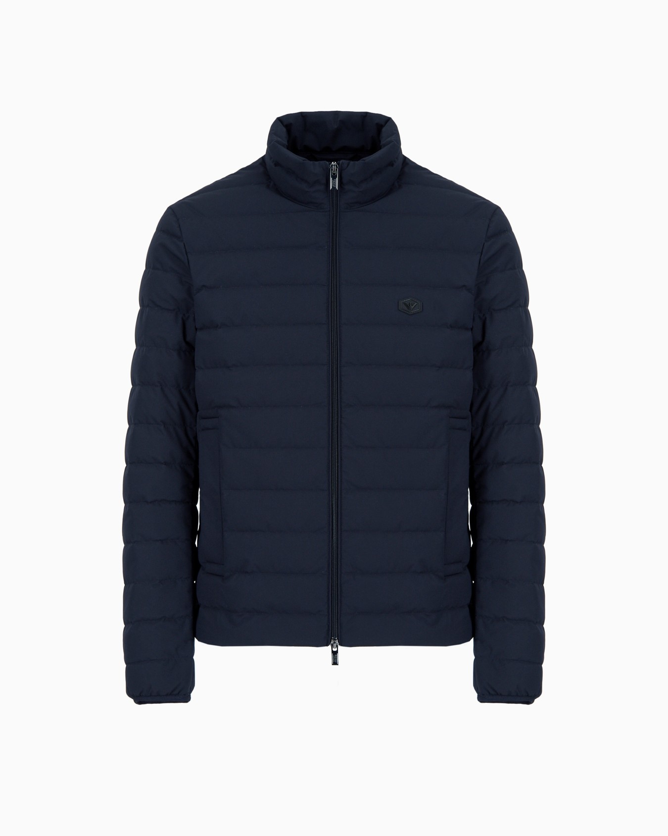 Quilted nylon full-zip down jacket with eagle logo patch Slide 0