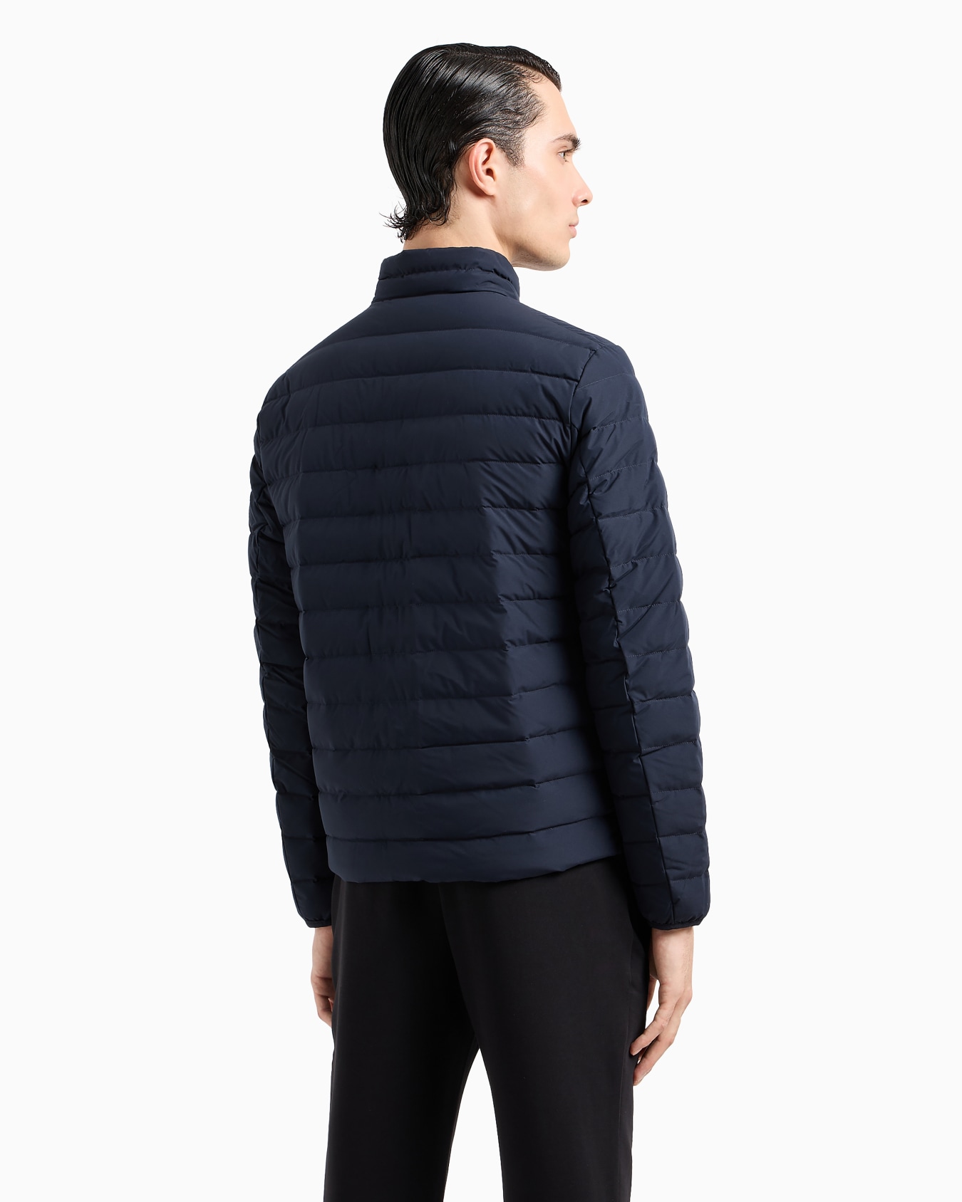 Quilted nylon full-zip down jacket with eagle logo patch Slide 2