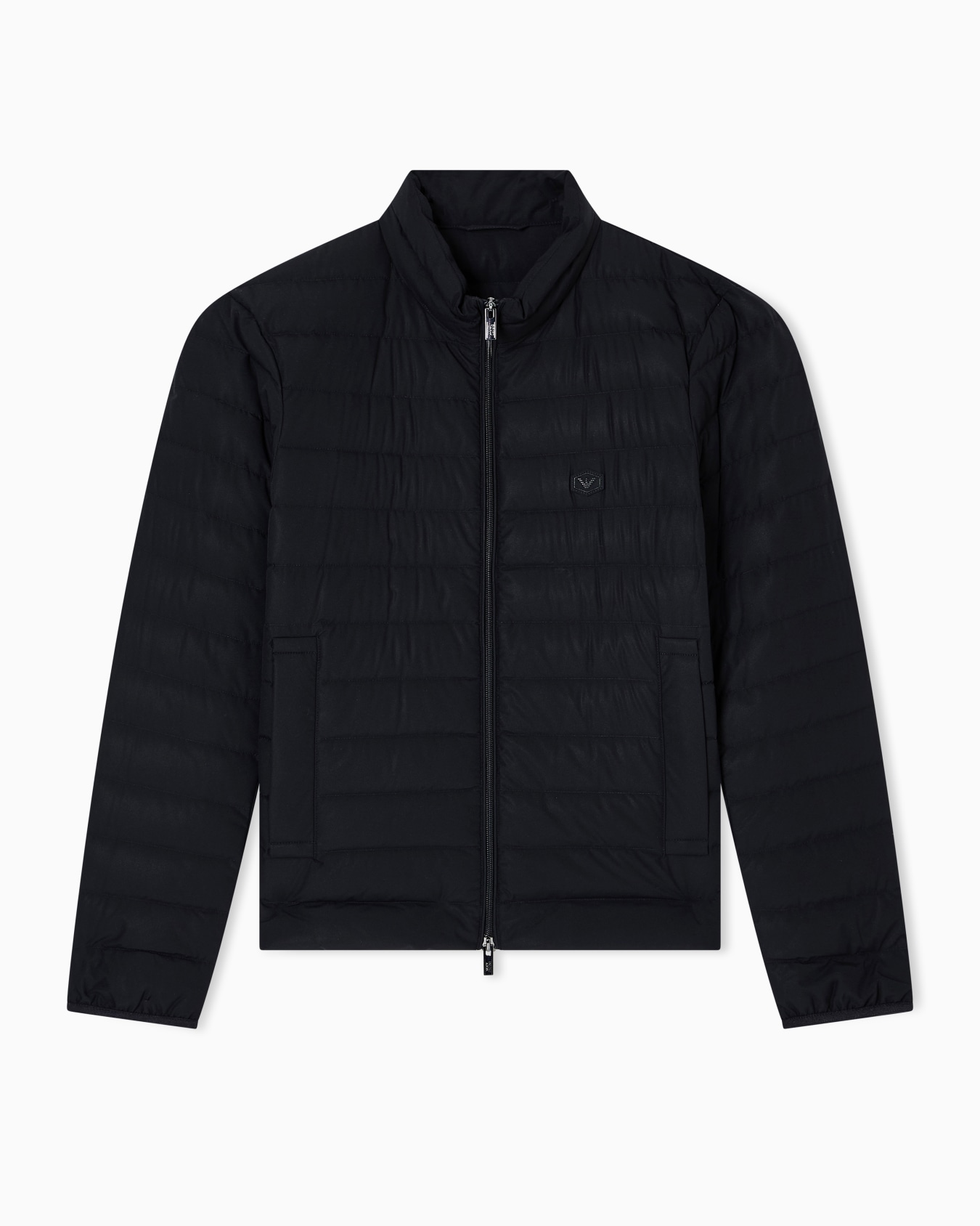 Quilted nylon full-zip down jacket with eagle logo patch Slide 0