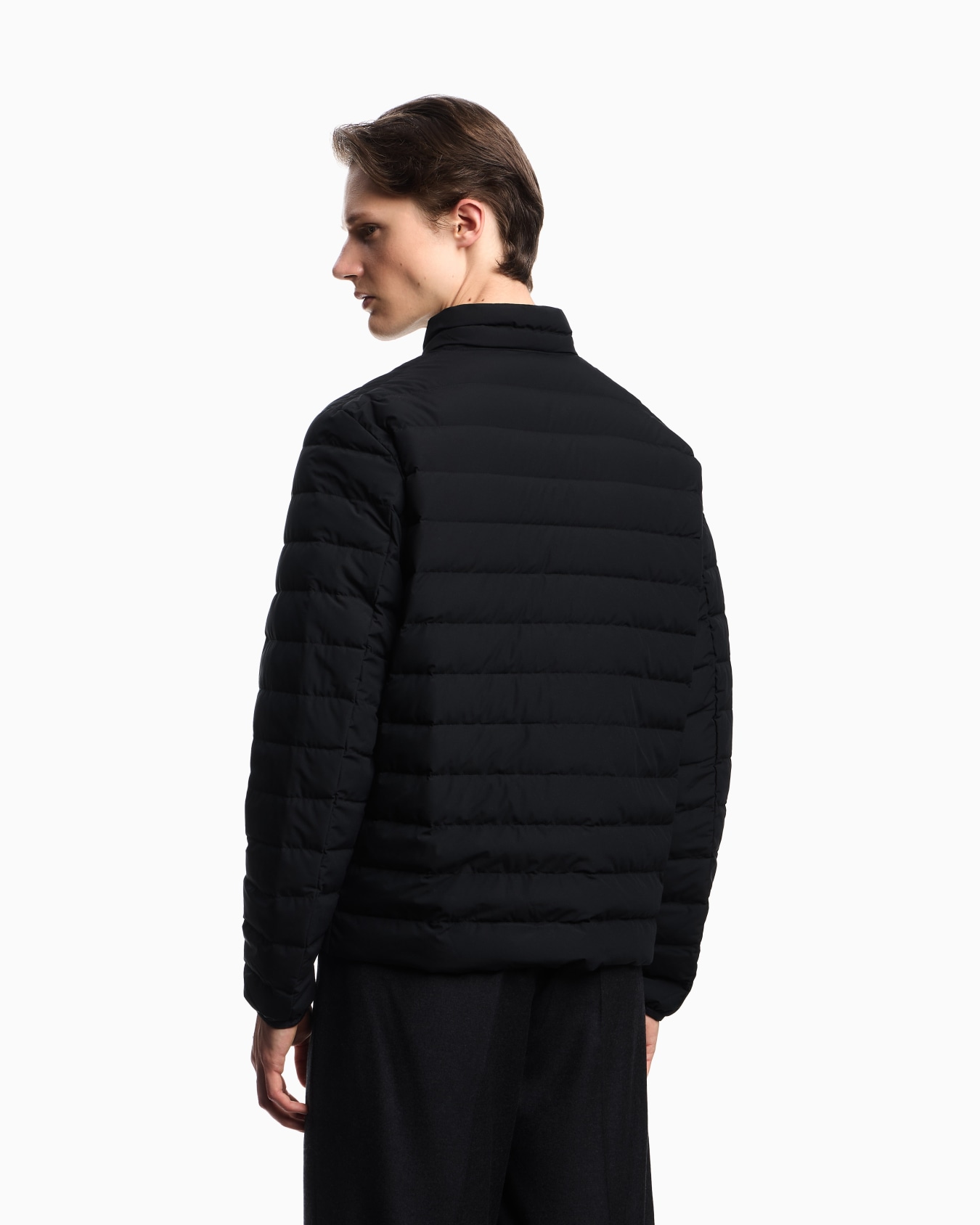 Quilted nylon full-zip down jacket with eagle logo patch Slide 2