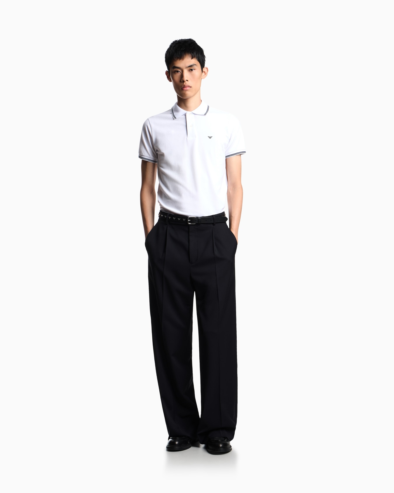 Slim-fit stretch piqué polo shirt with micro eagle Slide 2