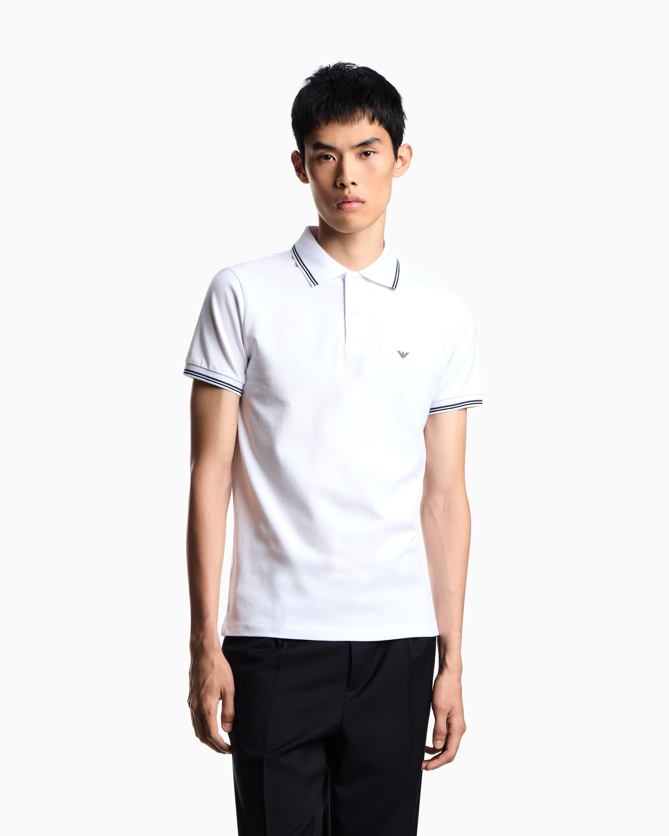 Slim-fit stretch piqué polo shirt with micro eagle Slide 4