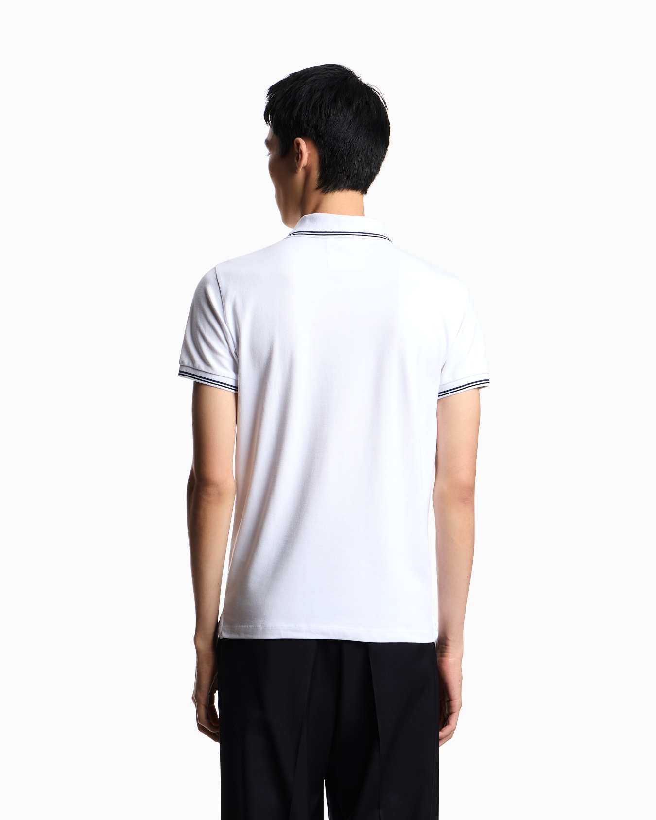 Slim-fit stretch piqué polo shirt with micro eagle Slide 3