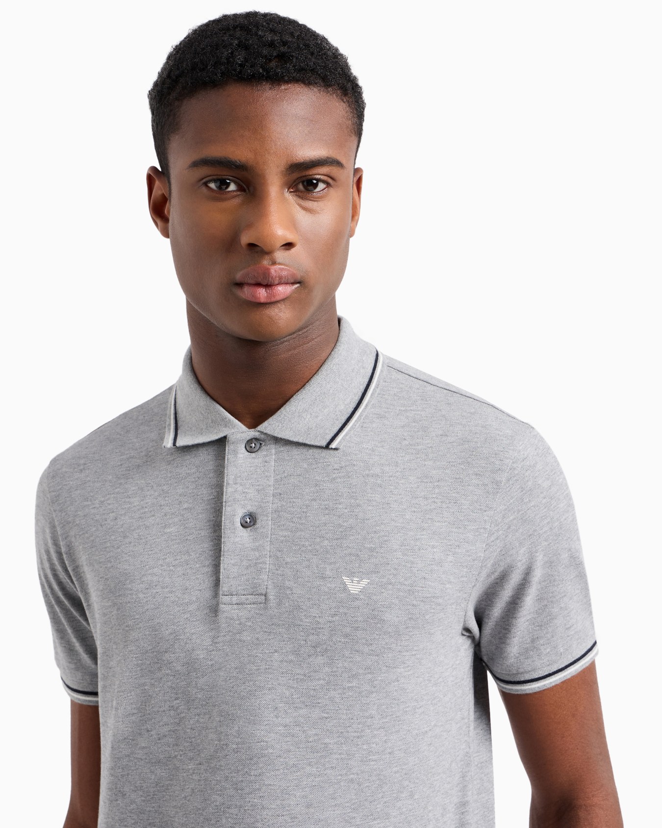 Slim-fit stretch piqué polo shirt with micro eagle Slide 4