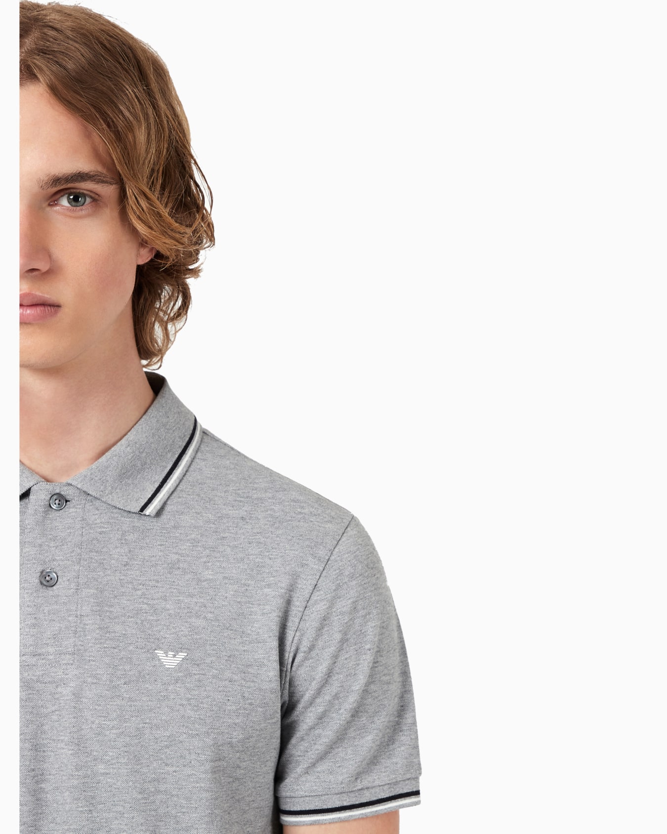 Slim-fit stretch piqué polo shirt with micro eagle Slide 5
