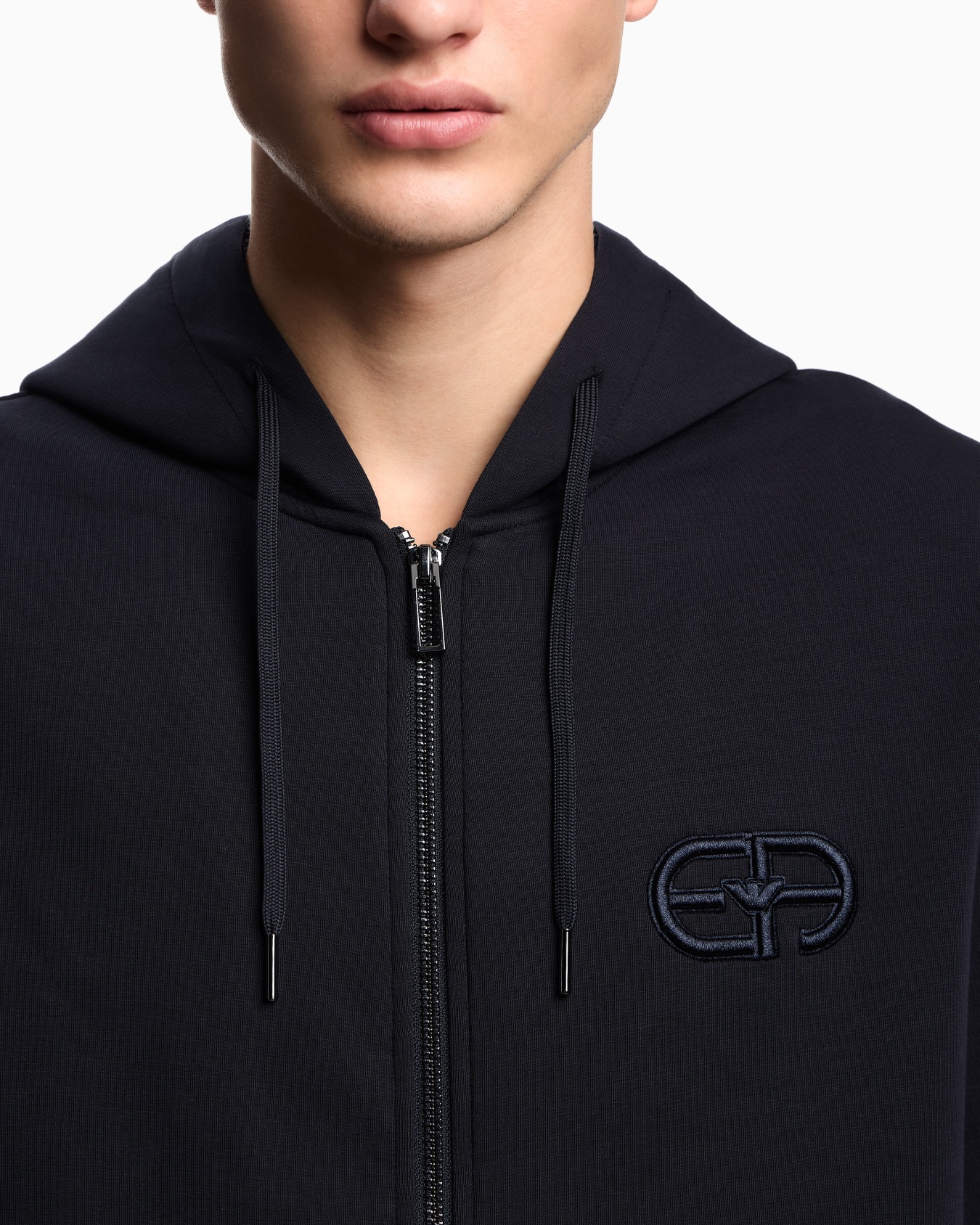 Double-jersey zip-up hooded sweatshirt with embossed, embroidered EA logo Slide 4