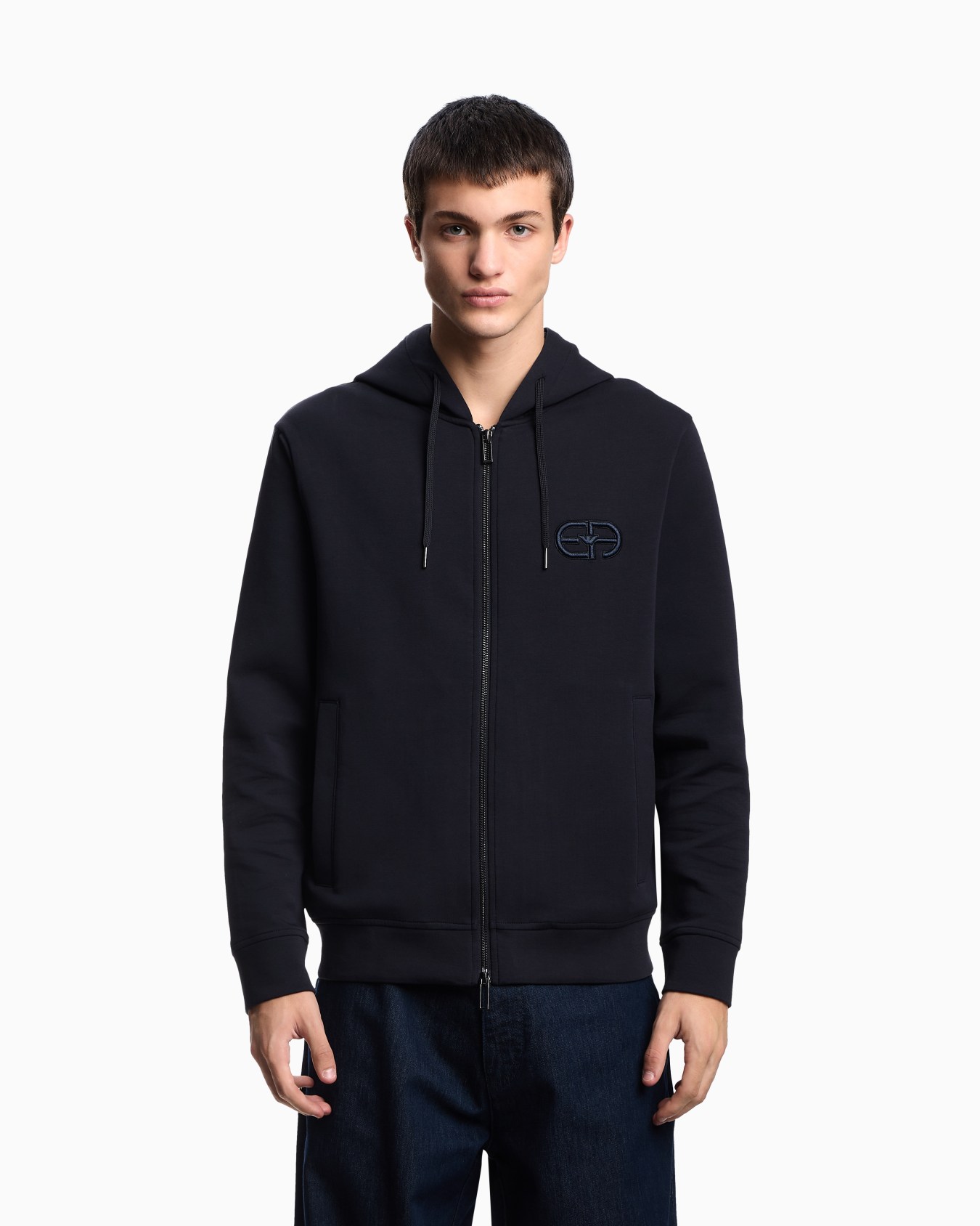 Double-jersey zip-up hooded sweatshirt with embossed, embroidered EA logo Slide 3