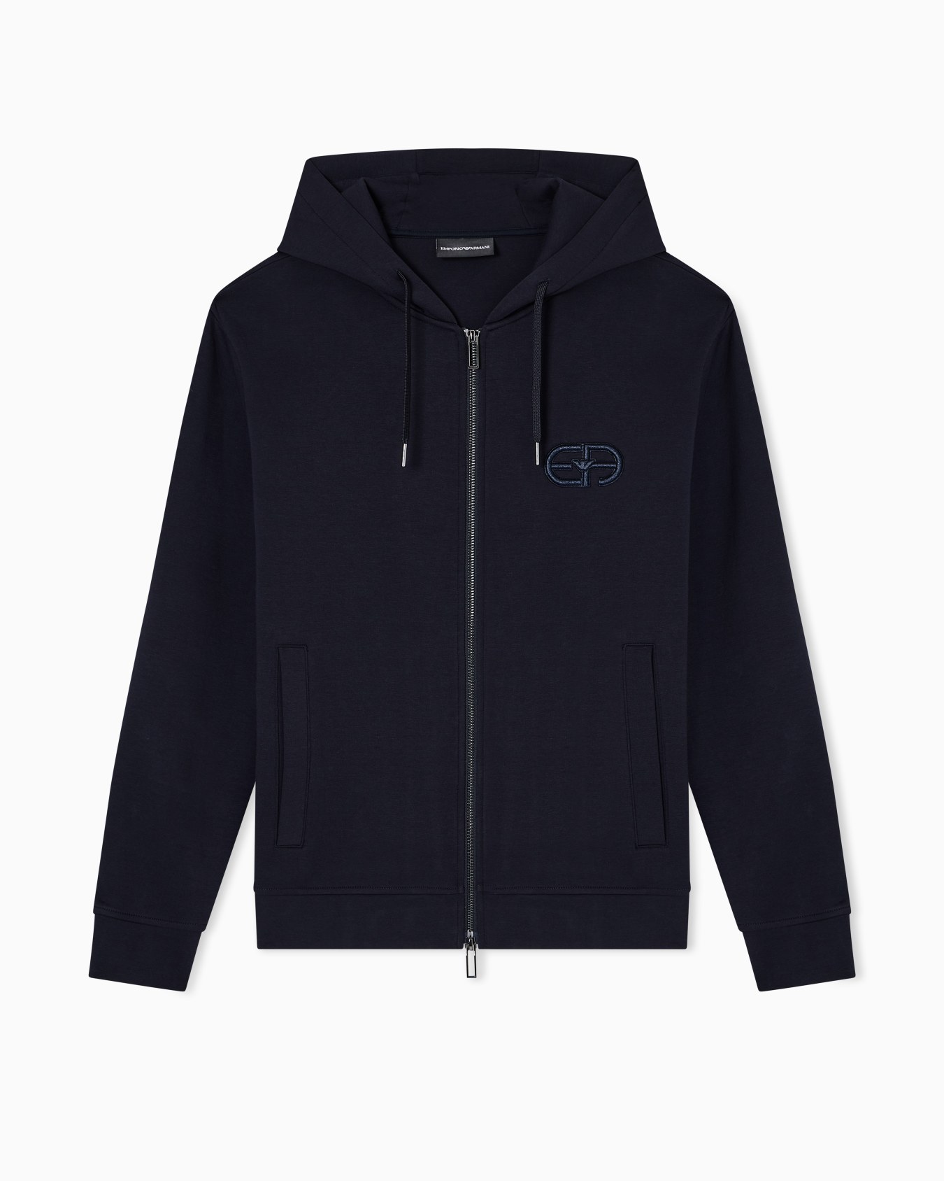Double-jersey zip-up hooded sweatshirt with embossed, embroidered EA logo Slide 0