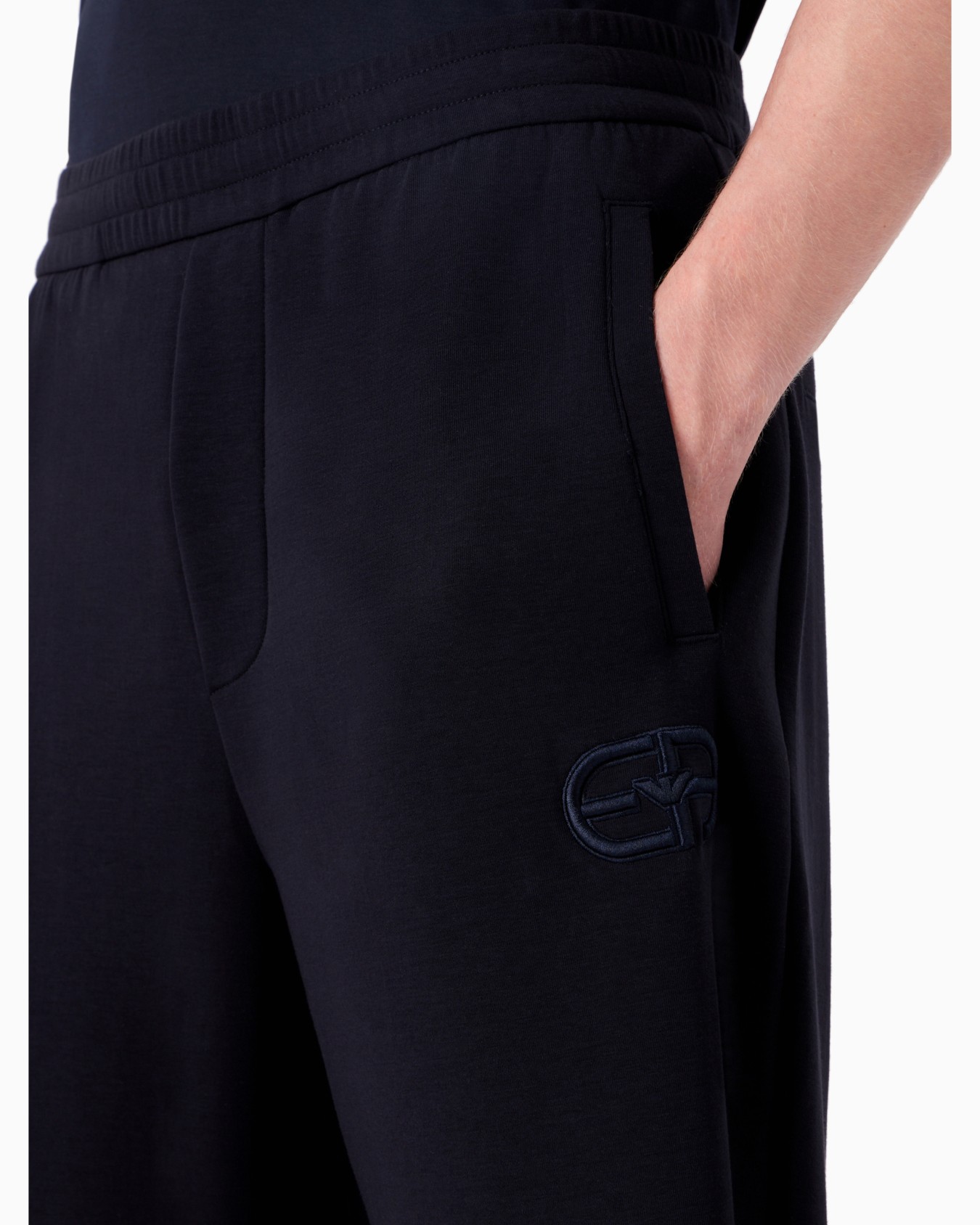 Double-jersey joggers with embossed embroidered EA logo Slide 5