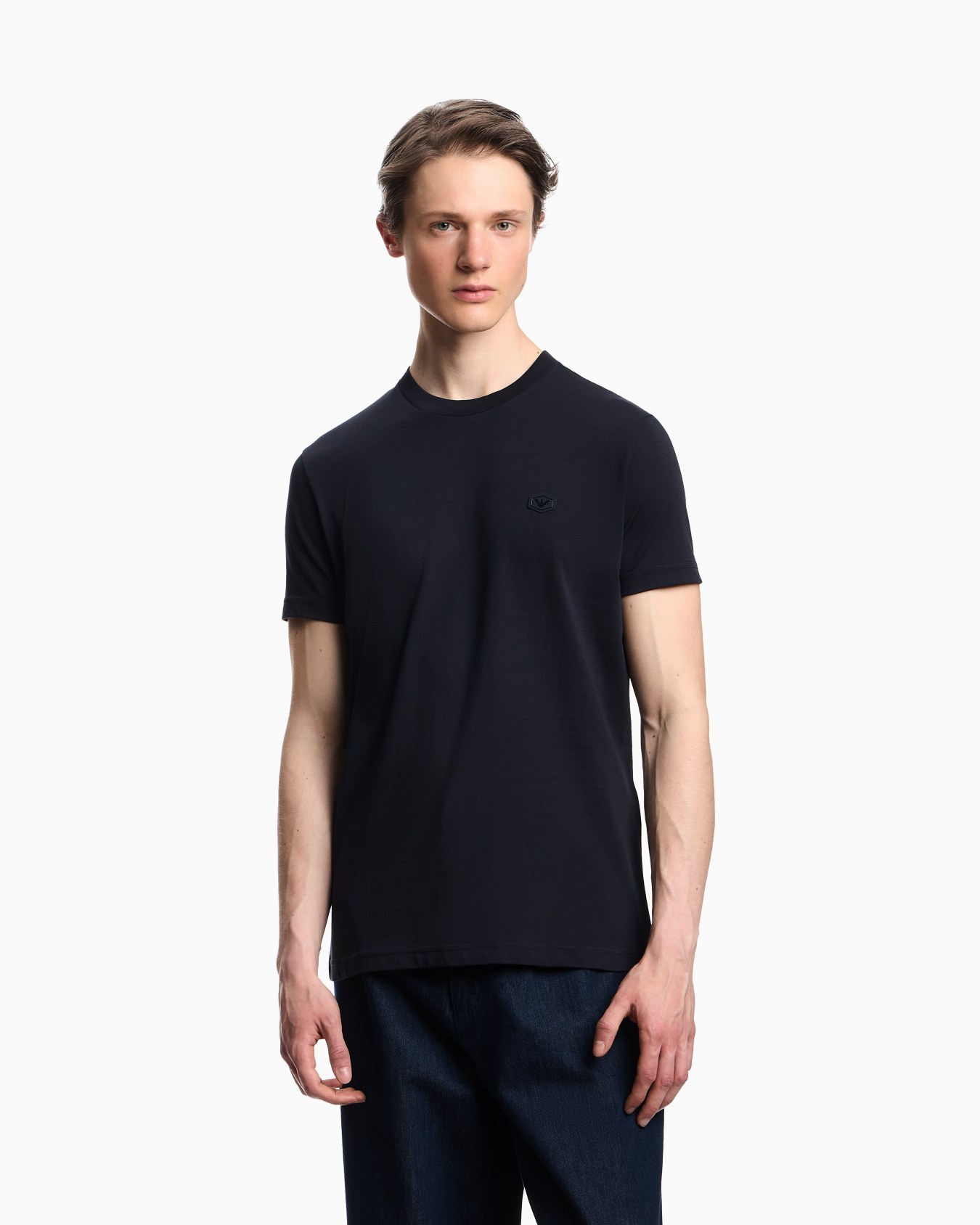 Supima jersey T-shirt with micro logo patch Slide 3