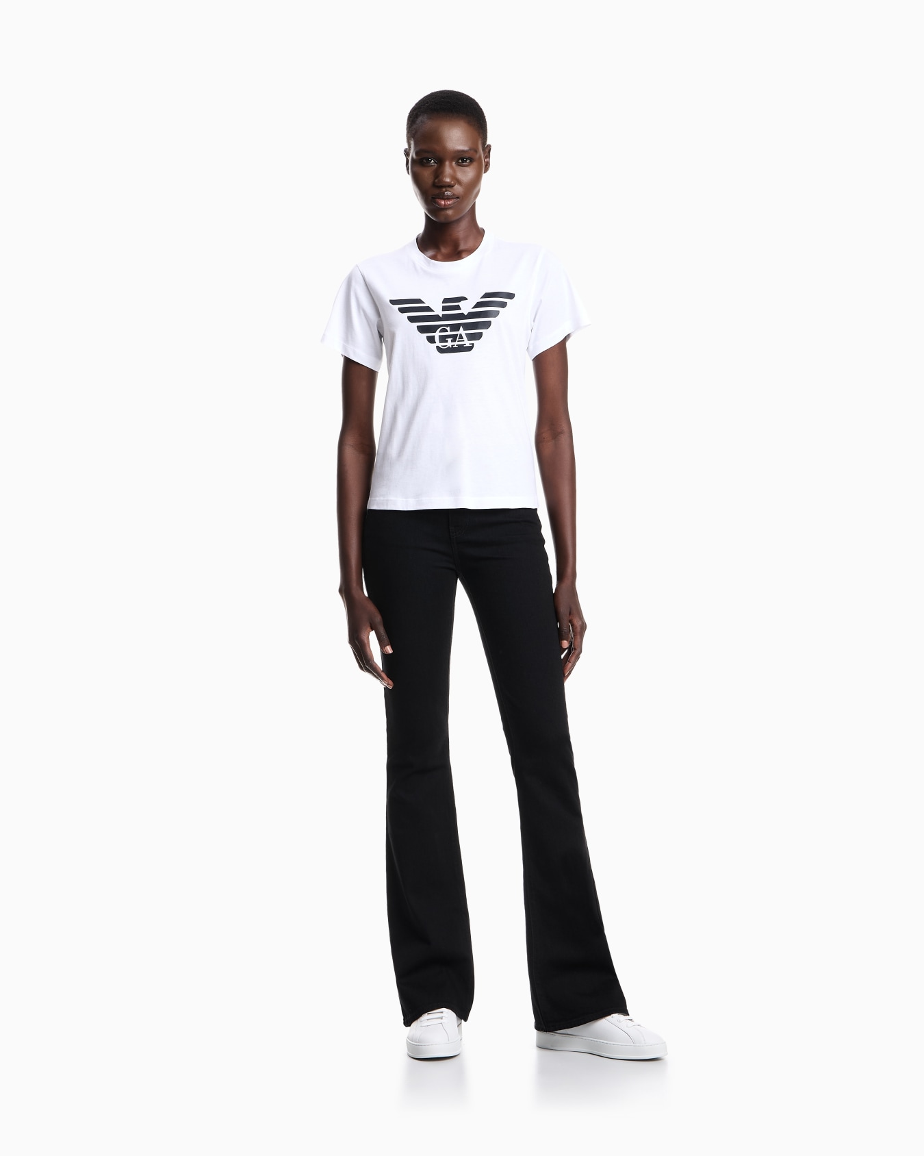 Jeans J47 vita medio alta e gamba svasata in comfort denim Slide 1