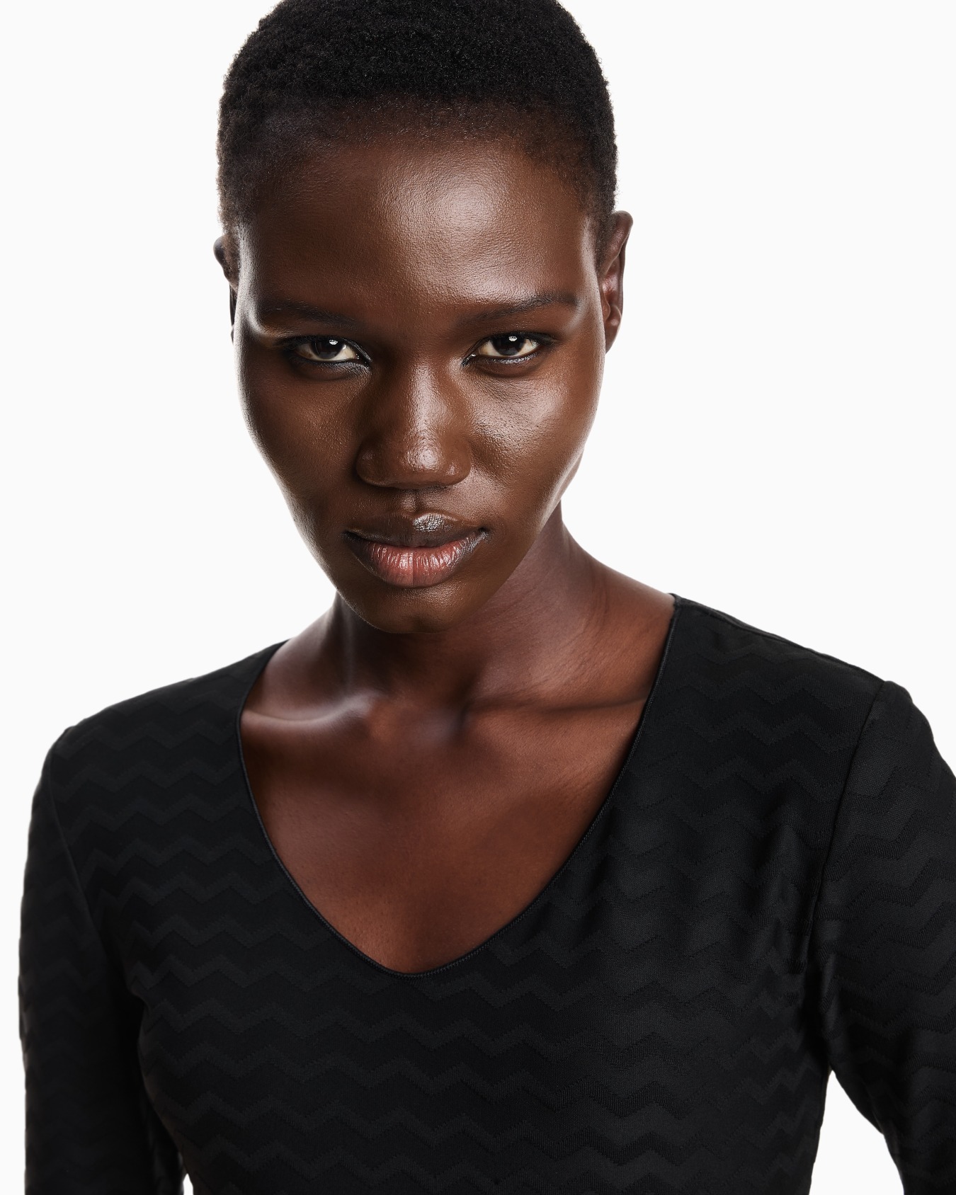 Two-way stretch jacquard motif nylon-jersey V-neck jumper Slide 4