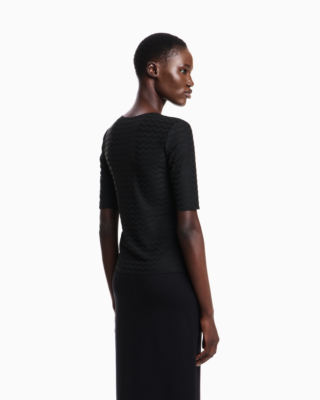 Two-way stretch jacquard motif nylon-jersey V-neck jumper Slide 2