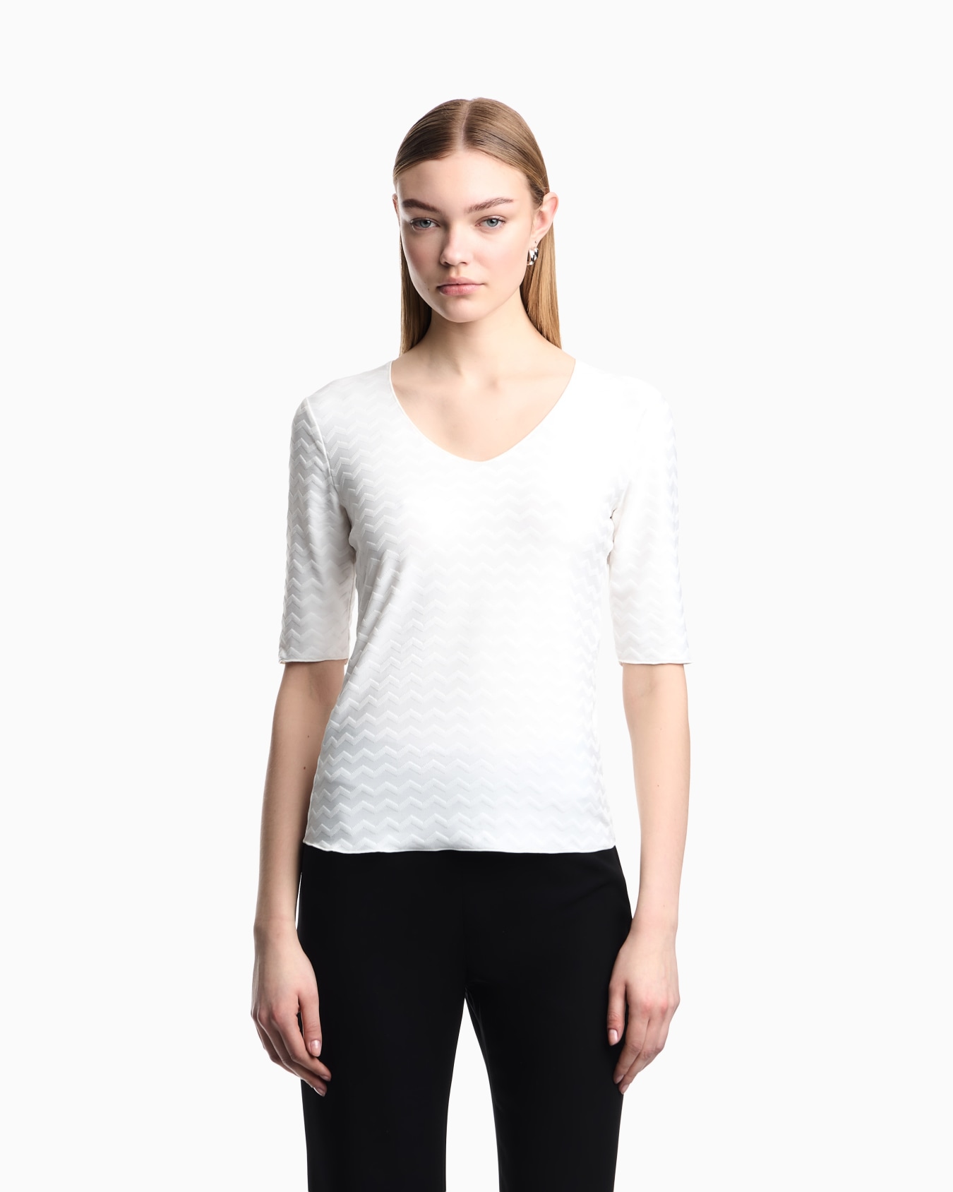 Two-way stretch jacquard motif nylon-jersey V-neck jumper Slide 3