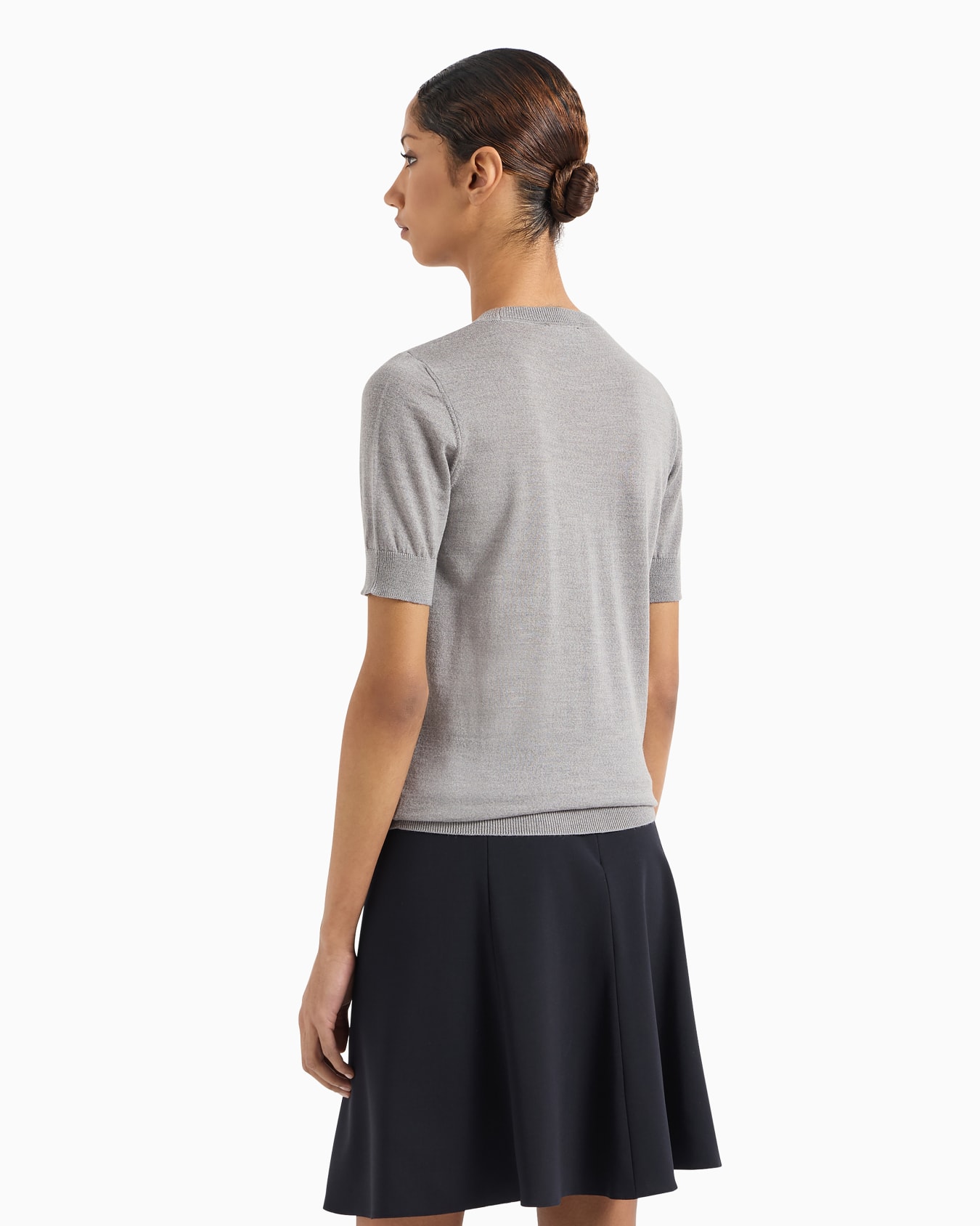 Short-sleeved jumper in plain-knit pure virgin wool Slide 2