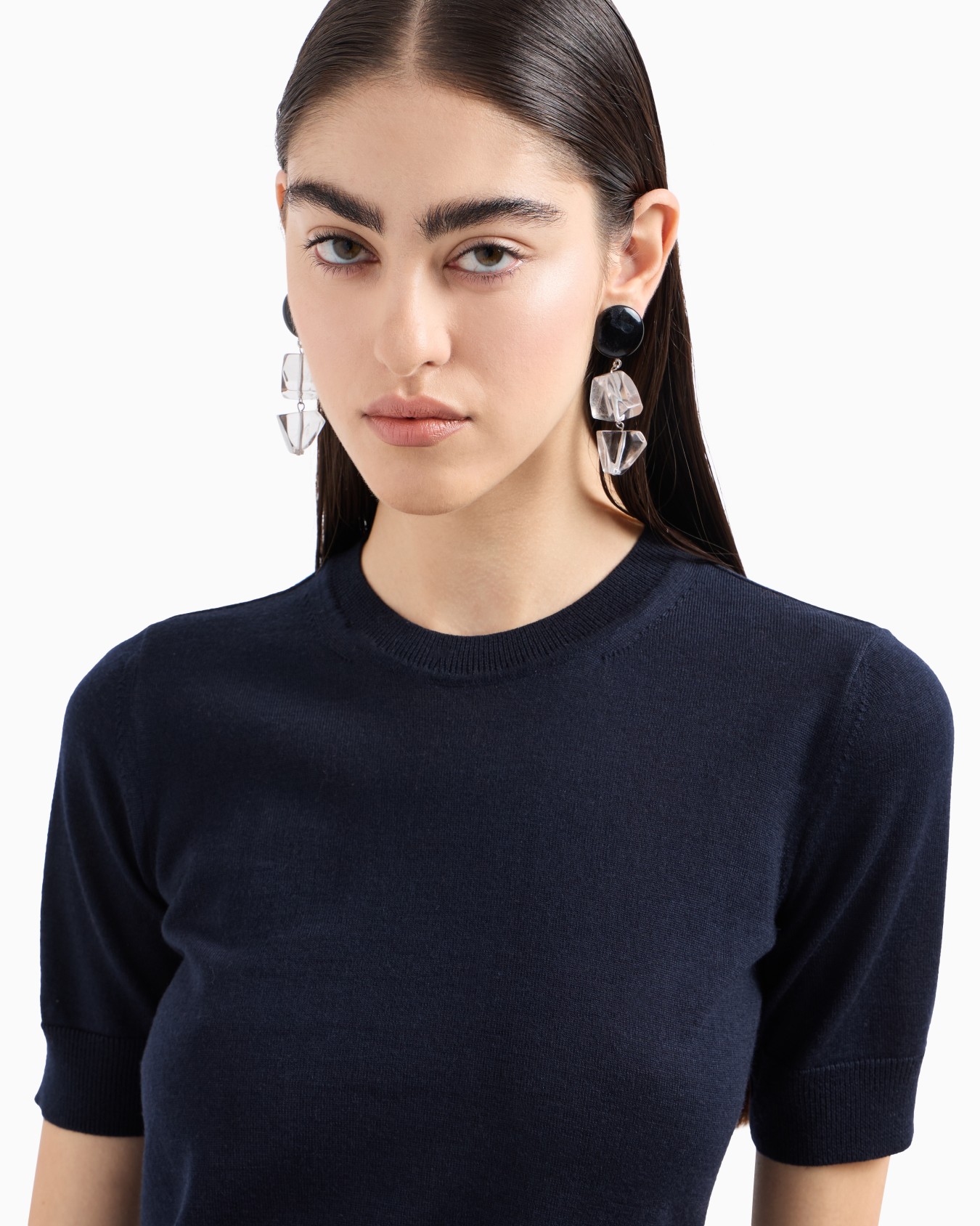 Short-sleeved jumper in plain-knit pure virgin wool Slide 4
