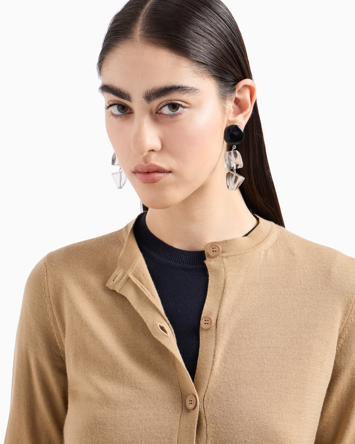 Cardigan in plain-knit, pure virgin wool Slide 4