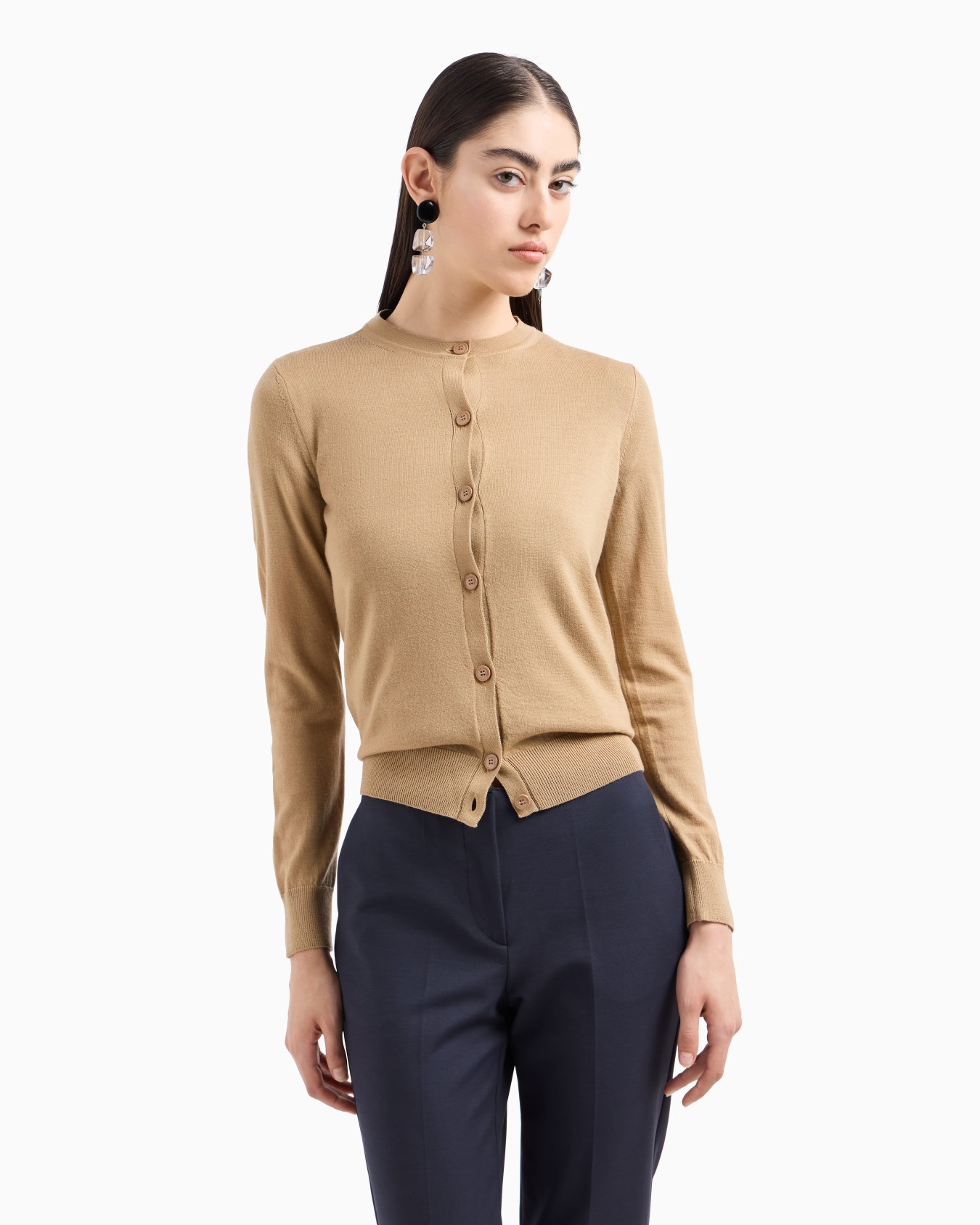 Cardigan in plain-knit, pure virgin wool Slide 1