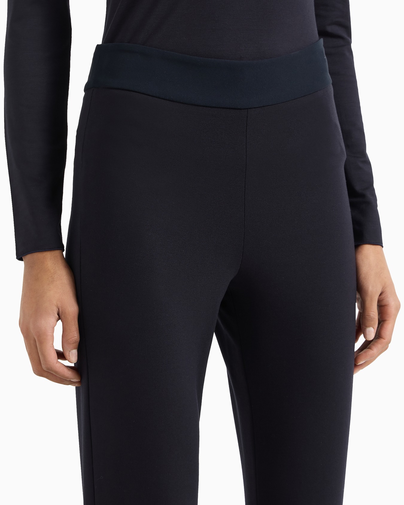 Slim fit trousers in Milano knit fabric with satin band Slide 4