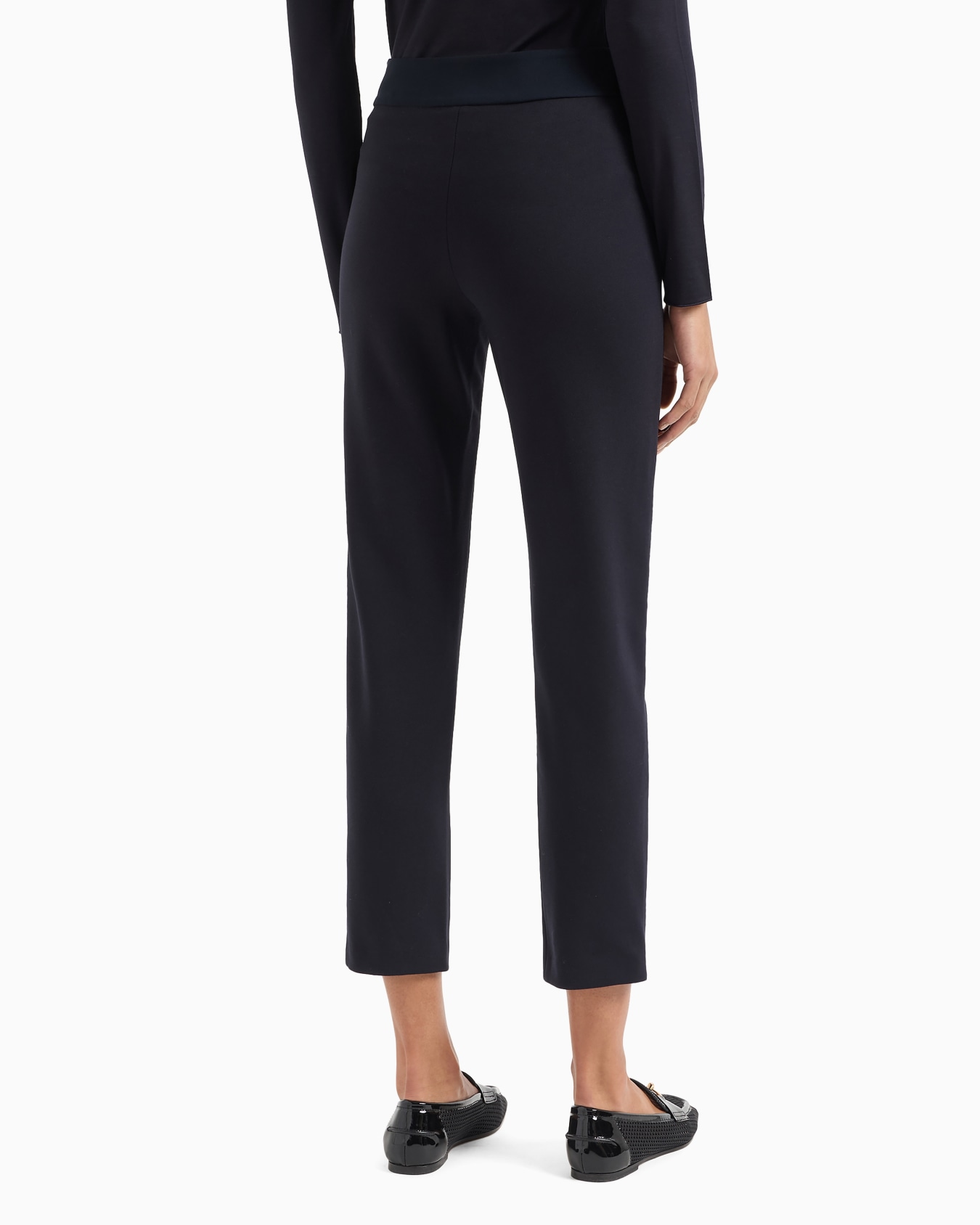 Slim fit trousers in Milano knit fabric with satin band Slide 2