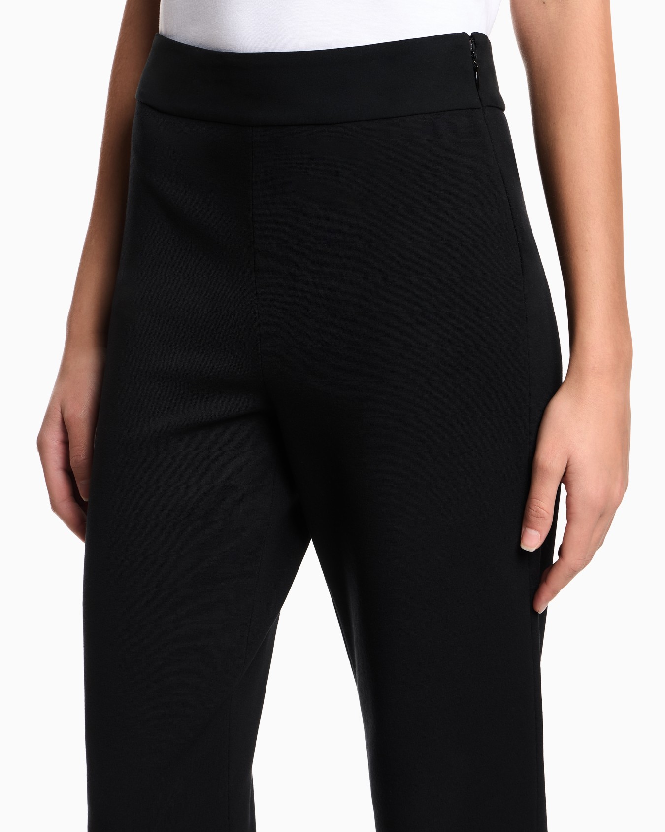 Slim fit trousers in Milano knit fabric with satin band Slide 4