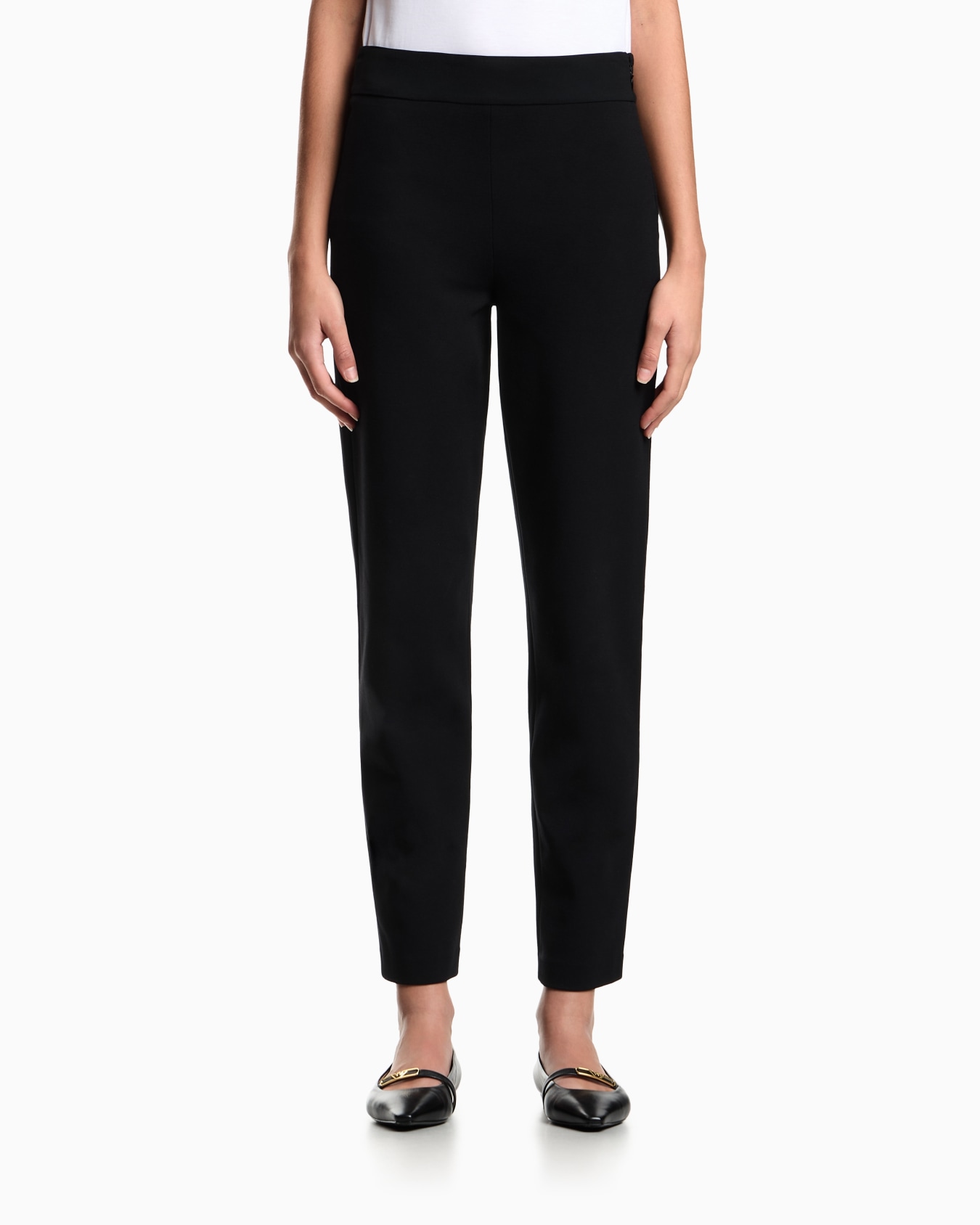 Slim fit trousers in Milano knit fabric with satin band Slide 3