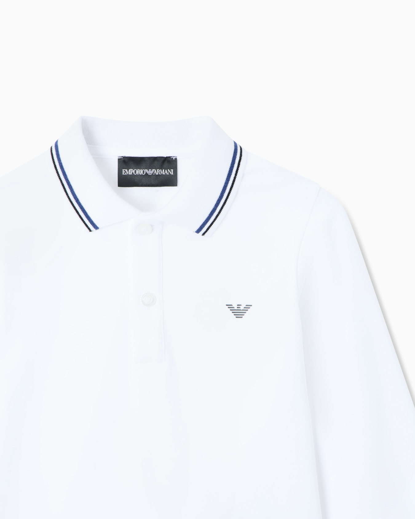 Long-sleeved stretch piqué polo shirt with micro eagle embroidery Slide 1
