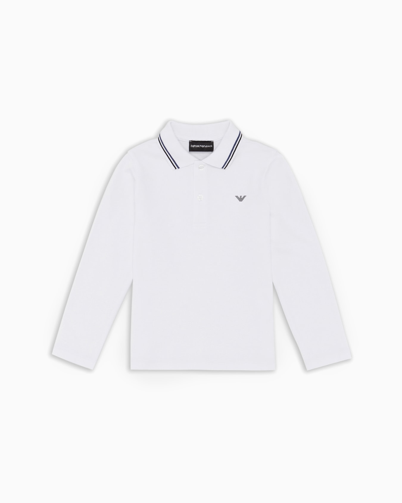 Long-sleeved stretch piqué polo shirt with micro eagle embroidery Slide 0