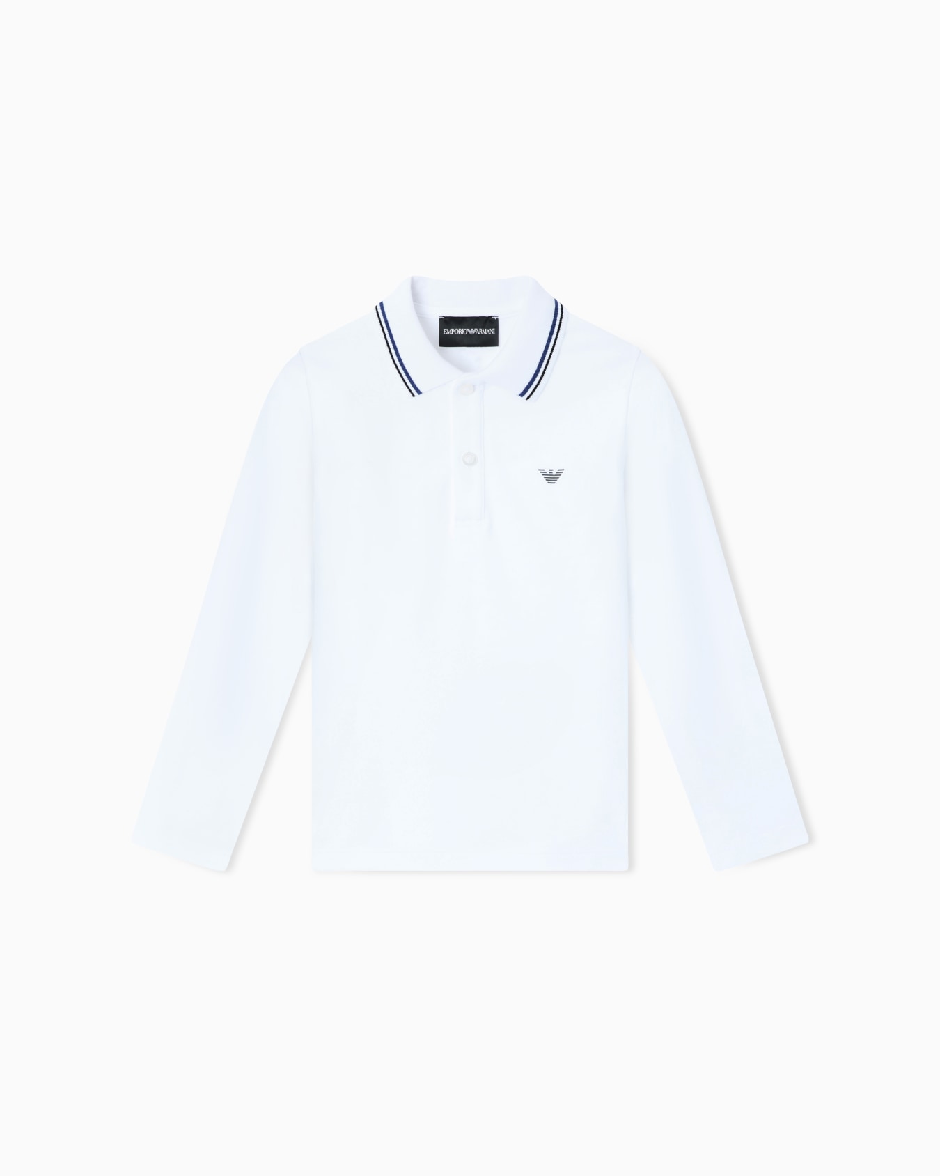 Long-sleeved stretch piqué polo shirt with micro eagle embroidery Slide 0