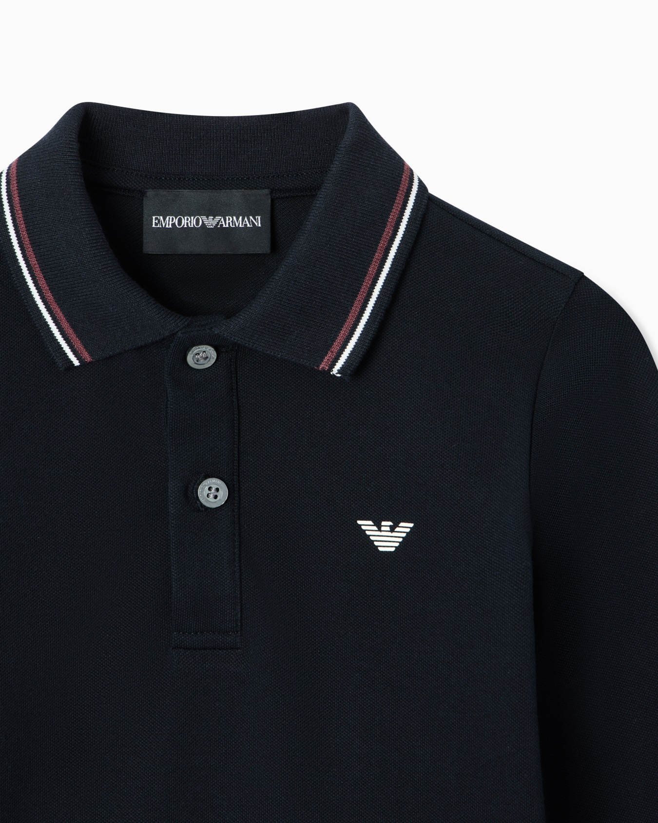 Long-sleeved stretch piqué polo shirt with micro eagle embroidery Slide 1