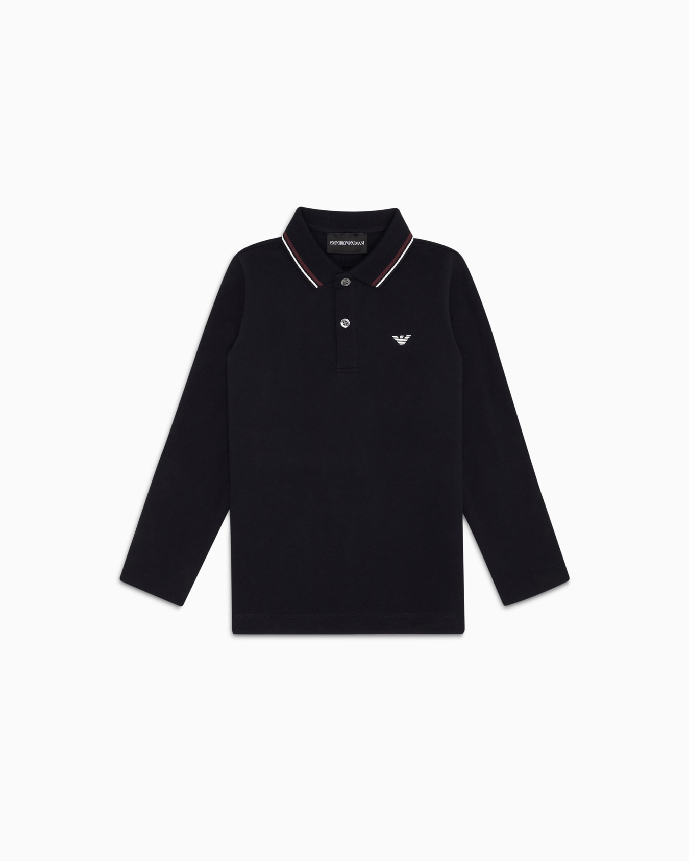 Poloshirt mit langen Ärmeln aus Pikee-Stretch und aufgesticktem Mikro-Adler Folie 0