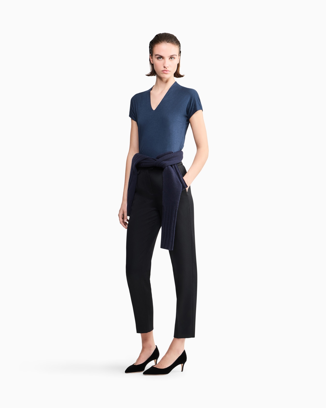 Jersey V-neck top Slide 1