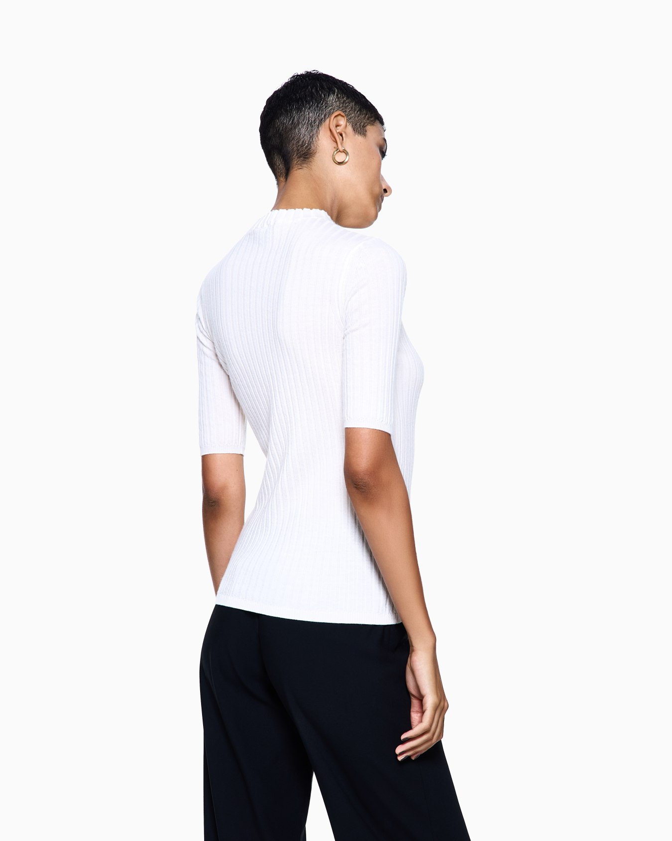 Jersey de cuello redondo de cachemir puro acanalado Diapositiva 2