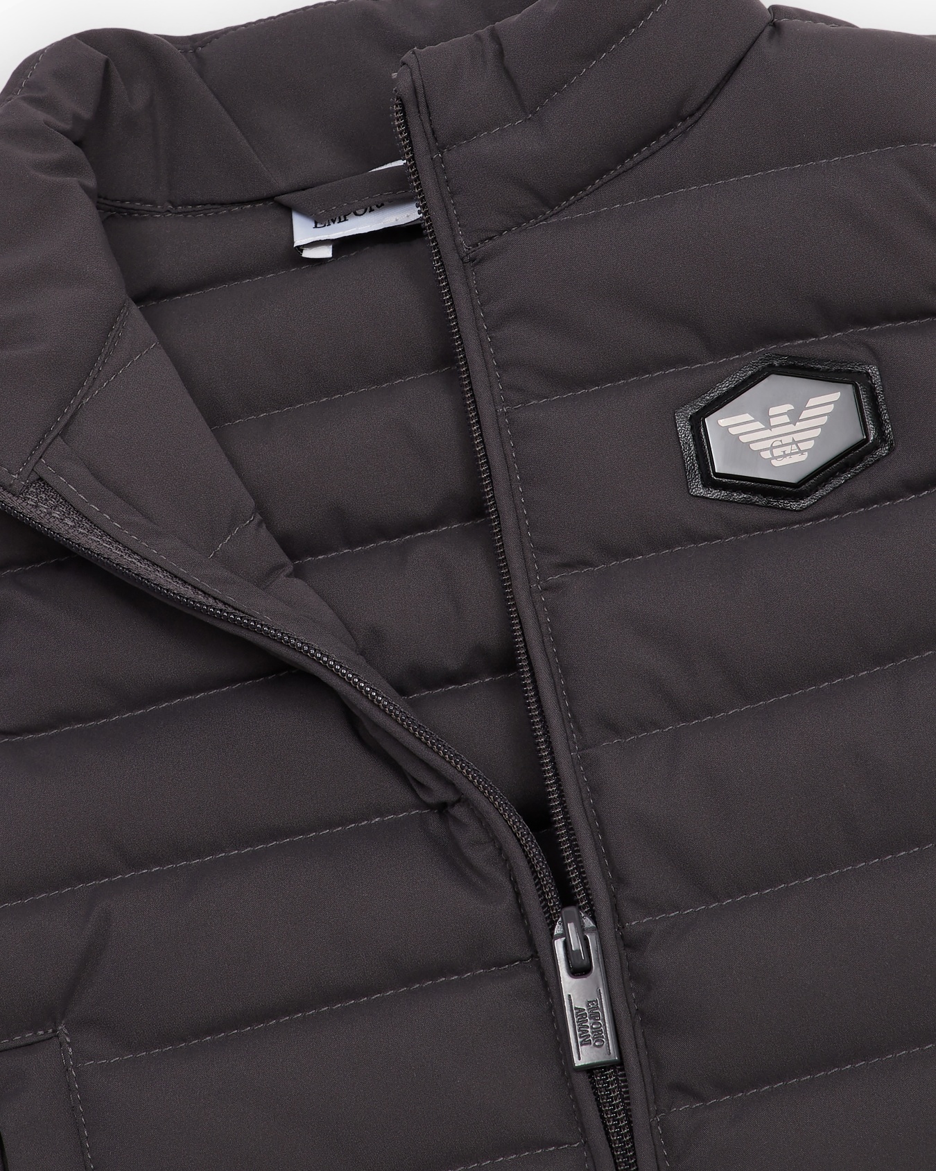 Quilted-nylon puffer gilet with recycled down Slide 3