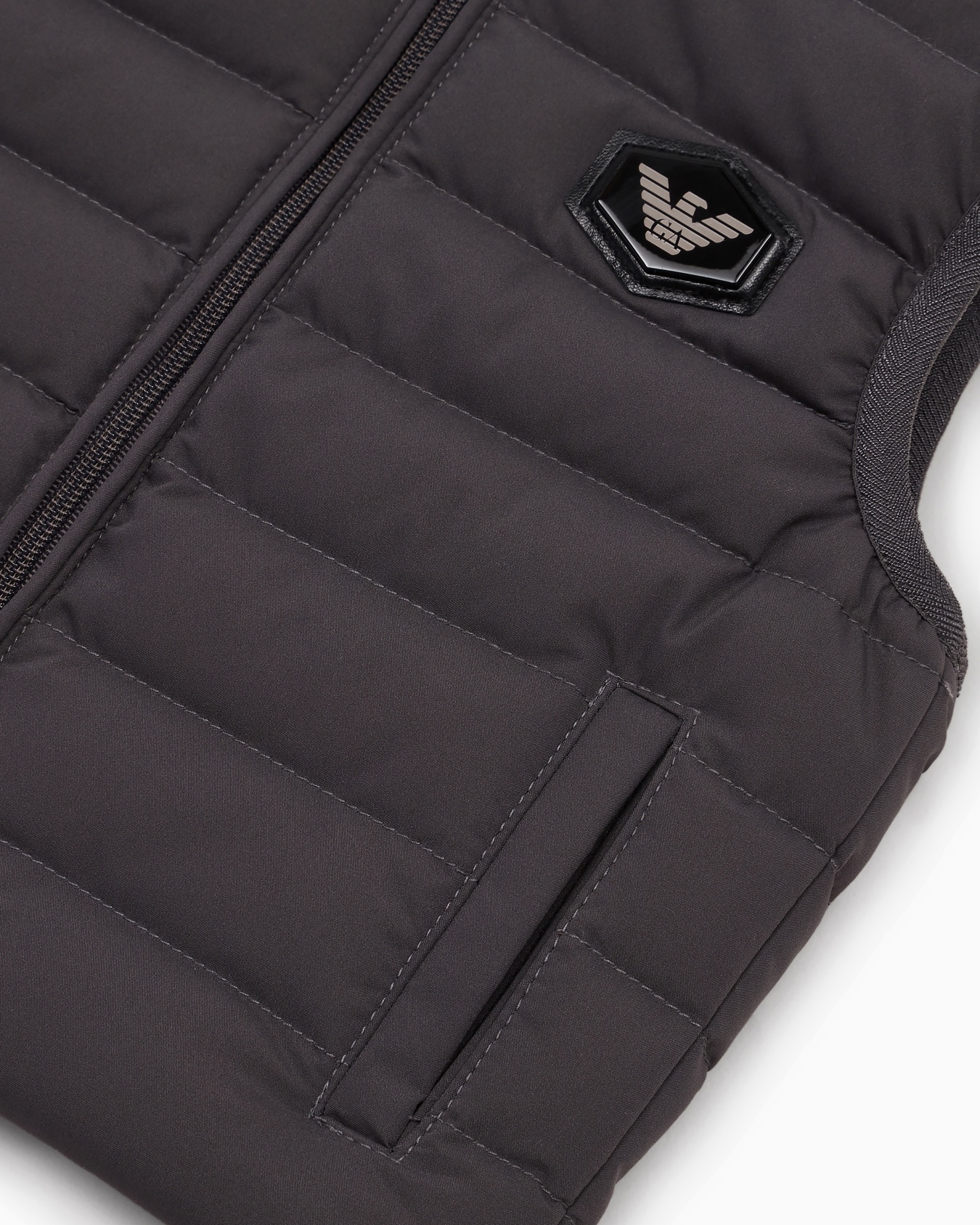 Quilted-nylon puffer gilet with recycled down Slide 1