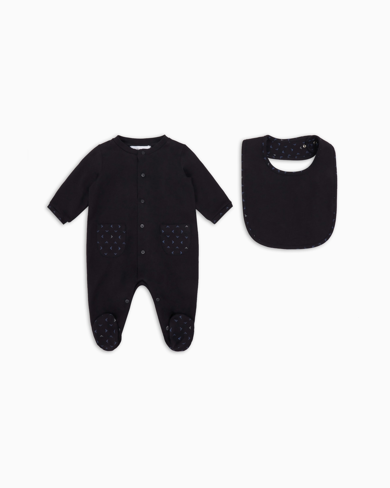 Conjunto para regalo compuesto por mono y babero con motivo de águilas con efecto óptico Diapositiva 0