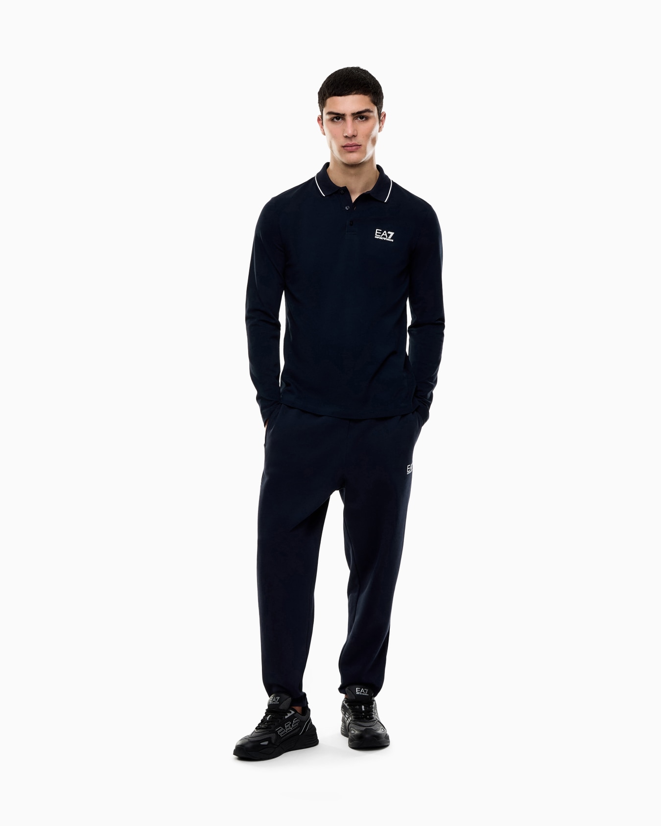 Core Identity stretch-cotton, long-sleeved polo shirt Slide 1