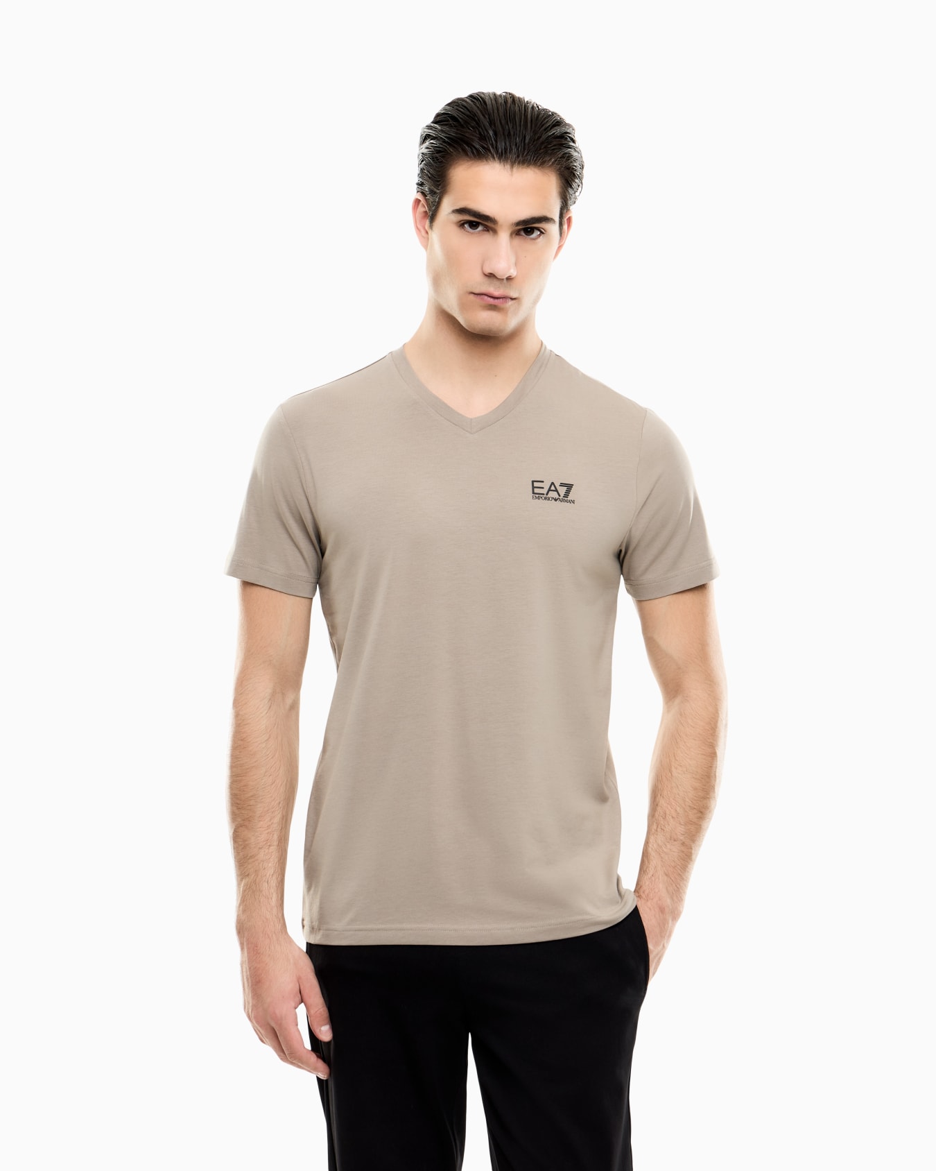 Camiseta de algodón elástico Core Identity de cuello pico Diapositiva 2