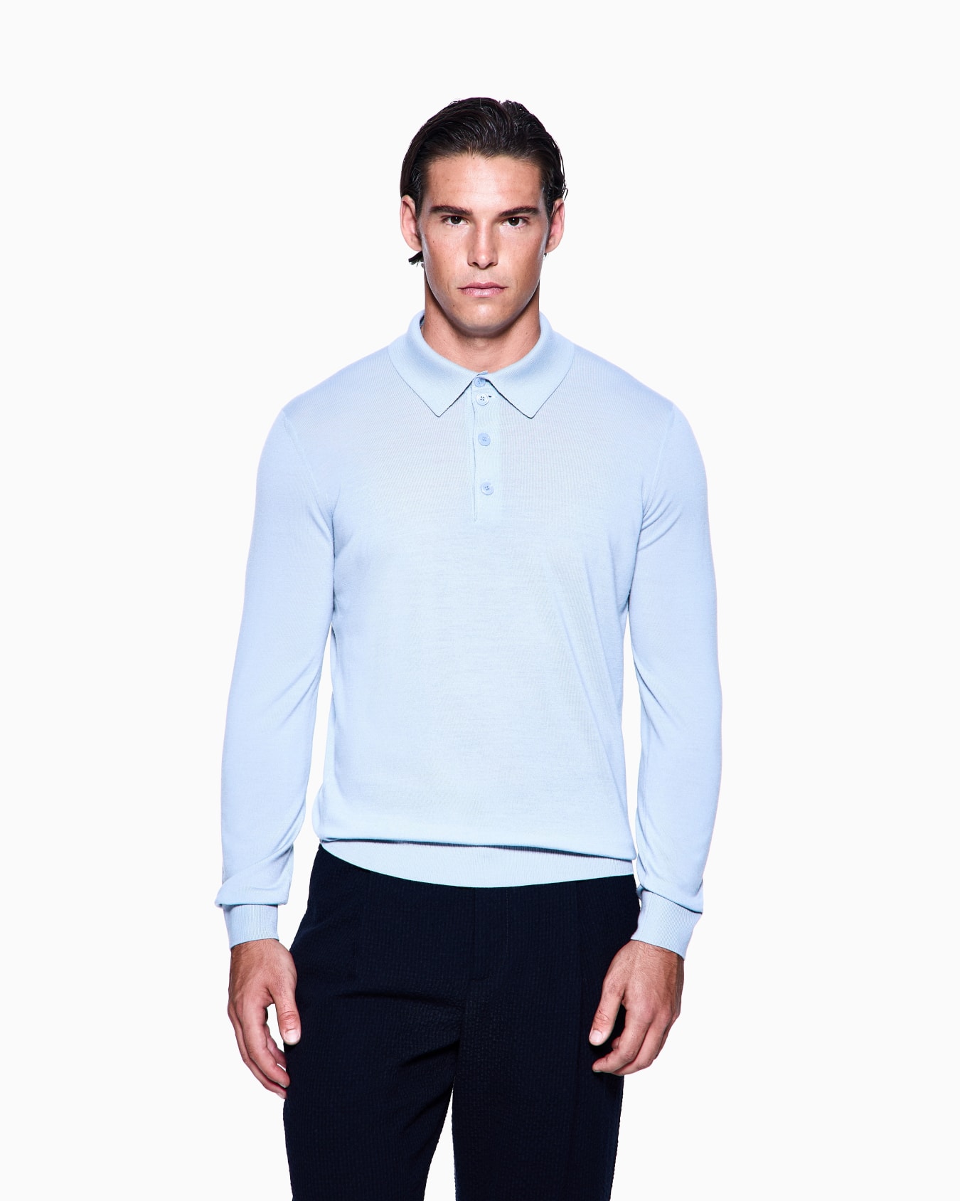 Long-sleeved polo shirt in virgin wool Slide 3