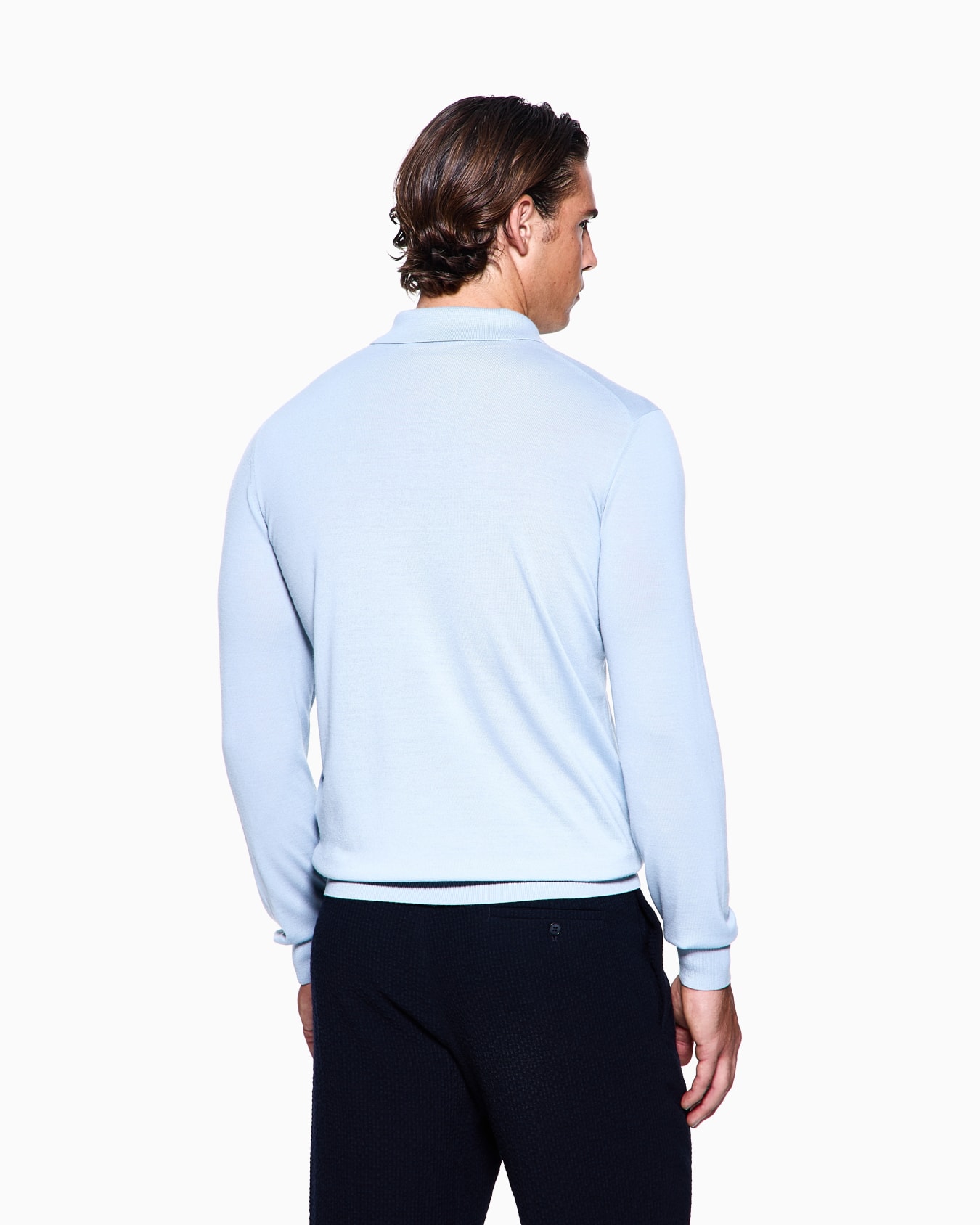 Long-sleeved polo shirt in virgin wool Slide 2