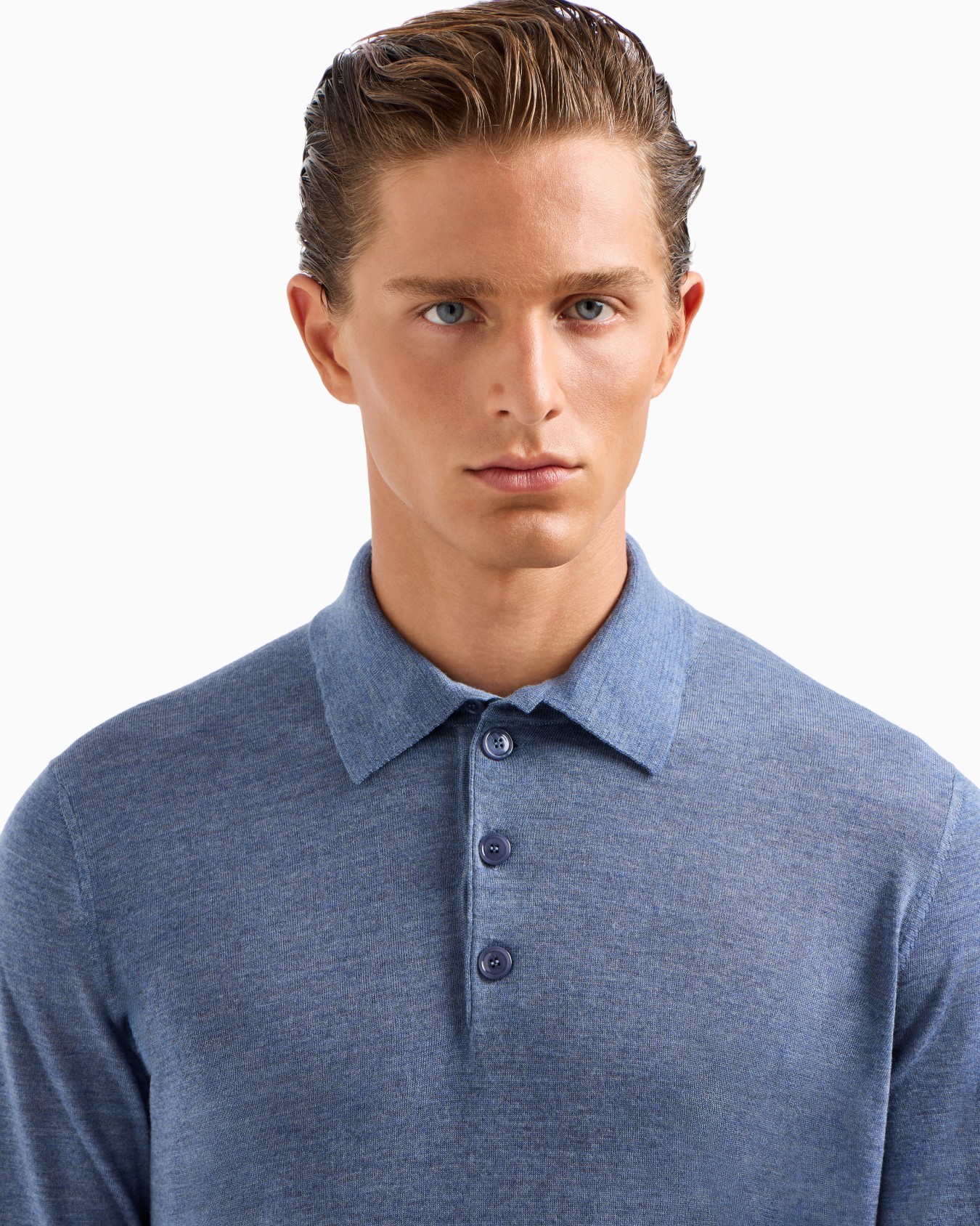 Polo à manches longues en laine vierge Diapositive 4