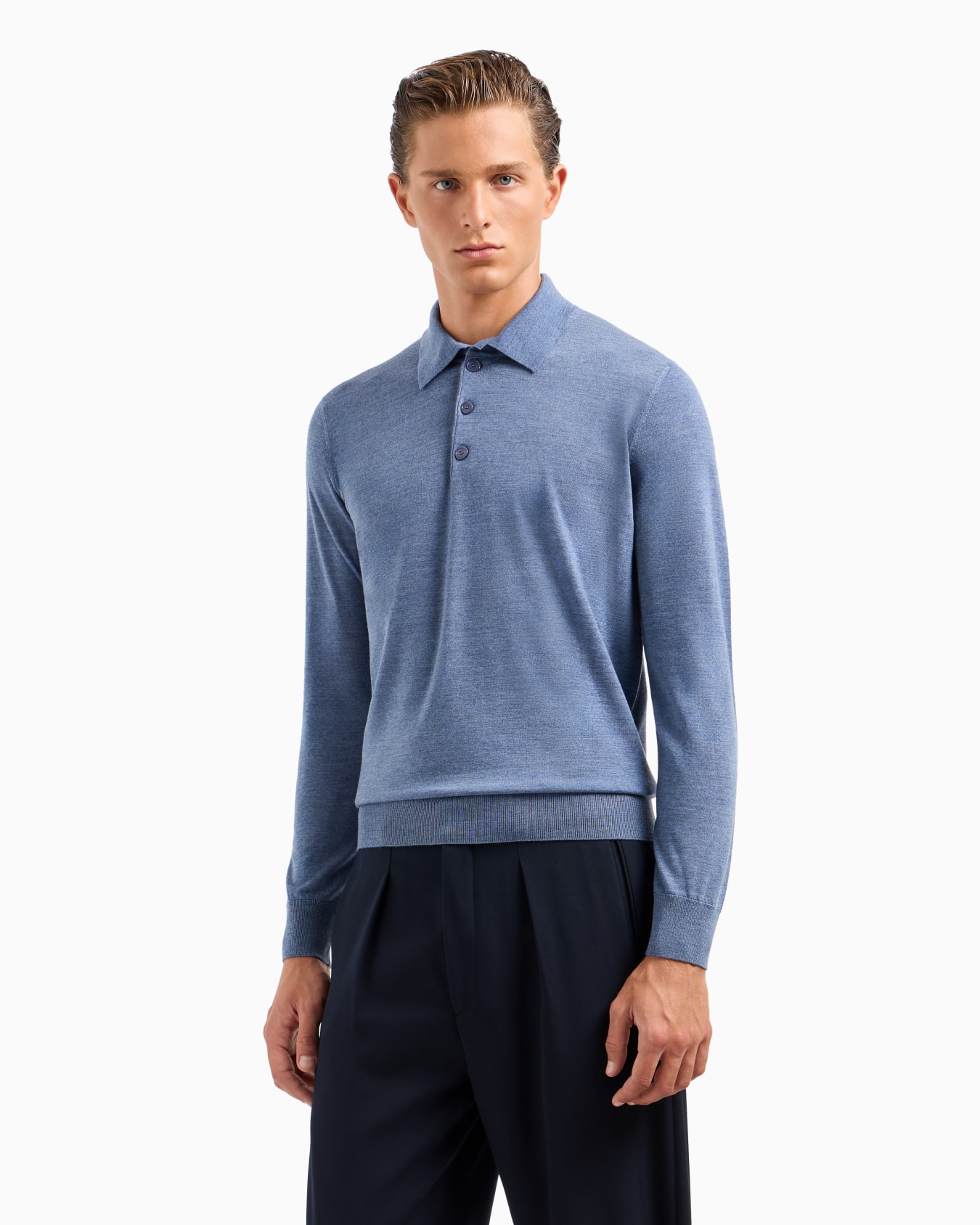 Polo à manches longues en laine vierge Diapositive 1