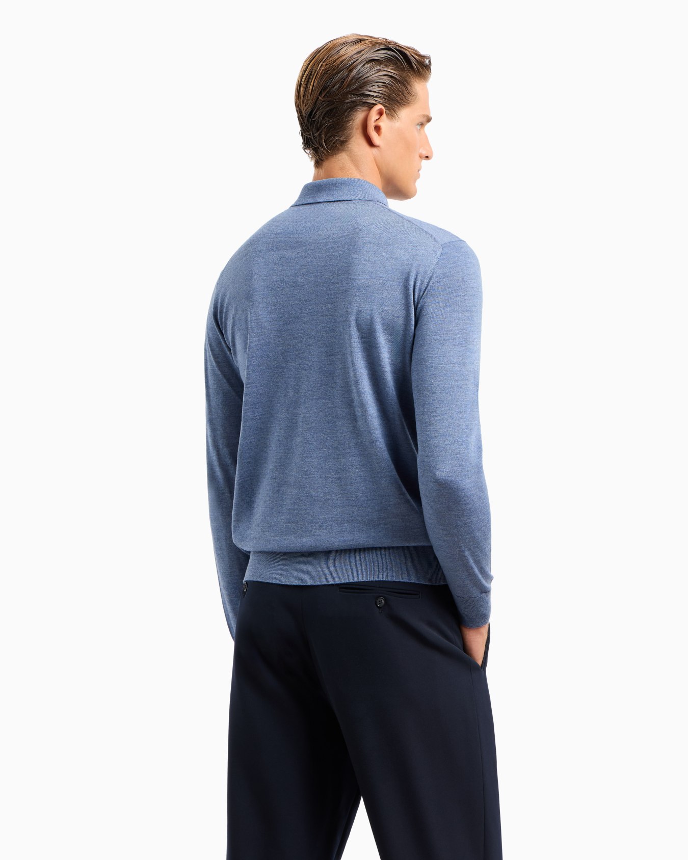 Polo à manches longues en laine vierge Diapositive 2