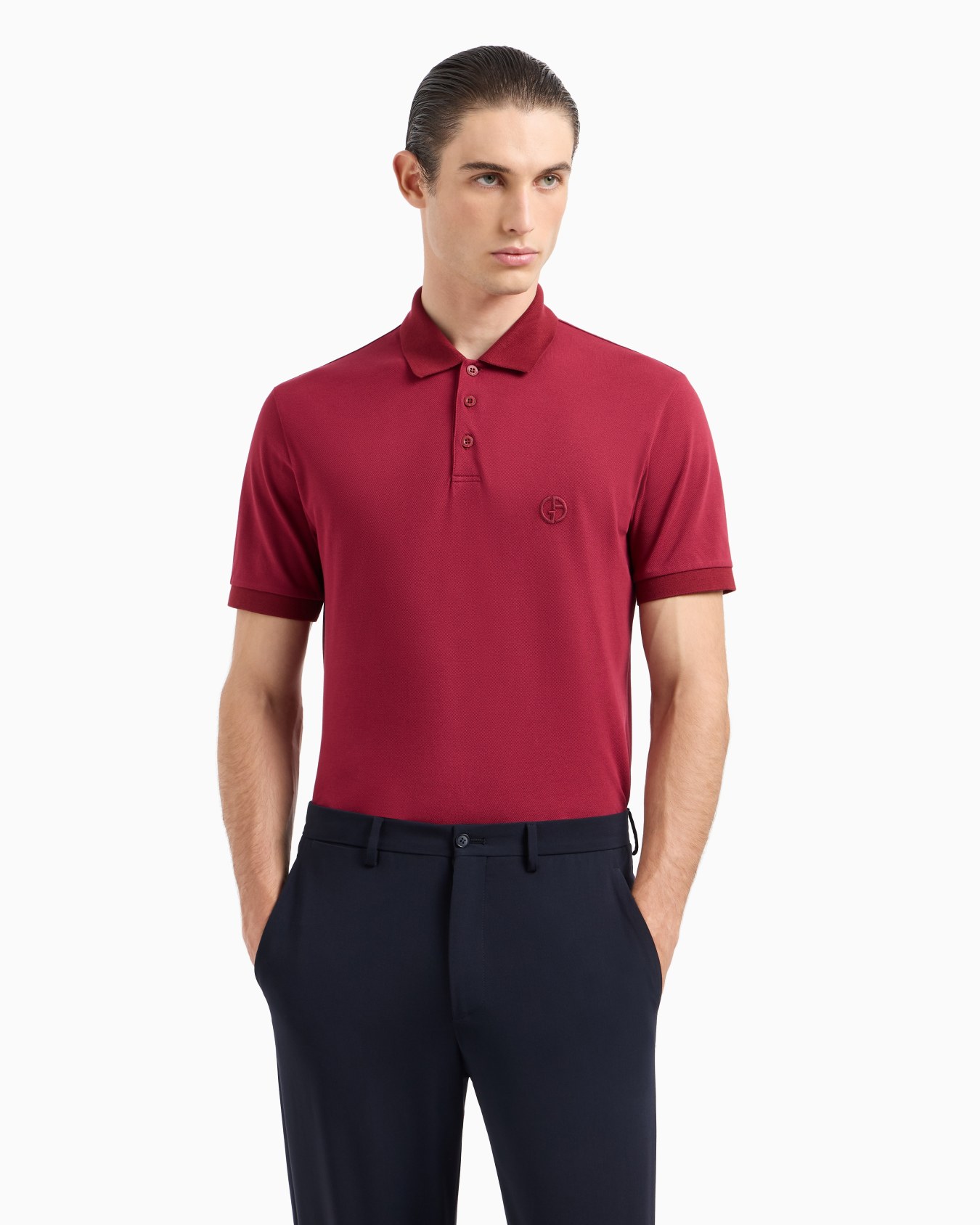 Stretch cotton piqué polo shirt Slide 1