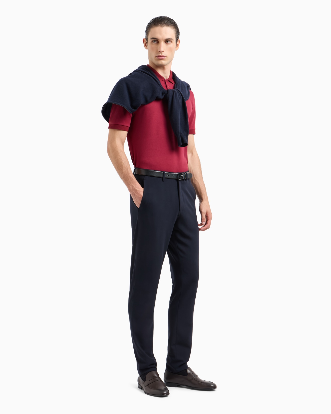 Stretch cotton piqué polo shirt Slide 3