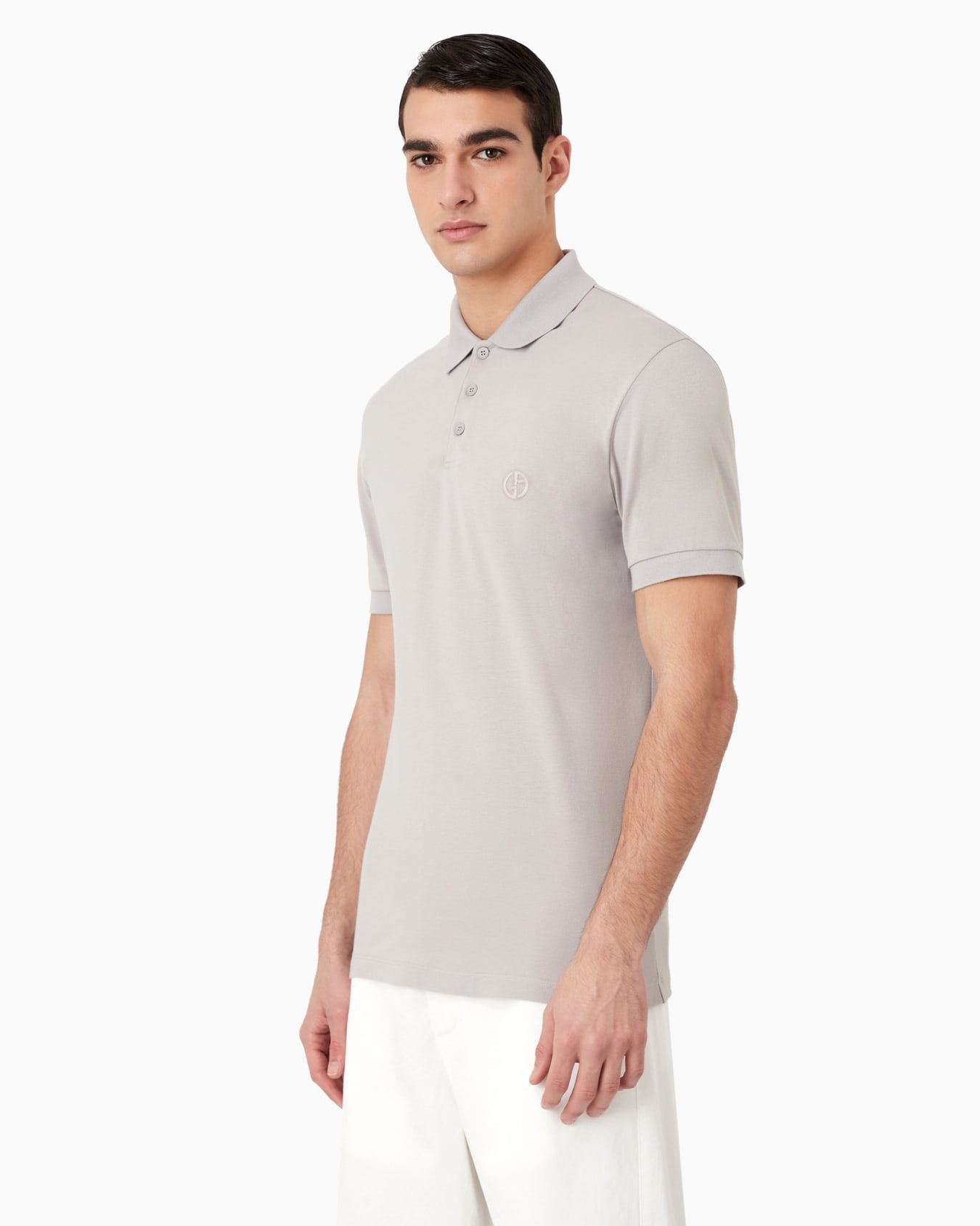 Stretch cotton piqué polo shirt Slide 1