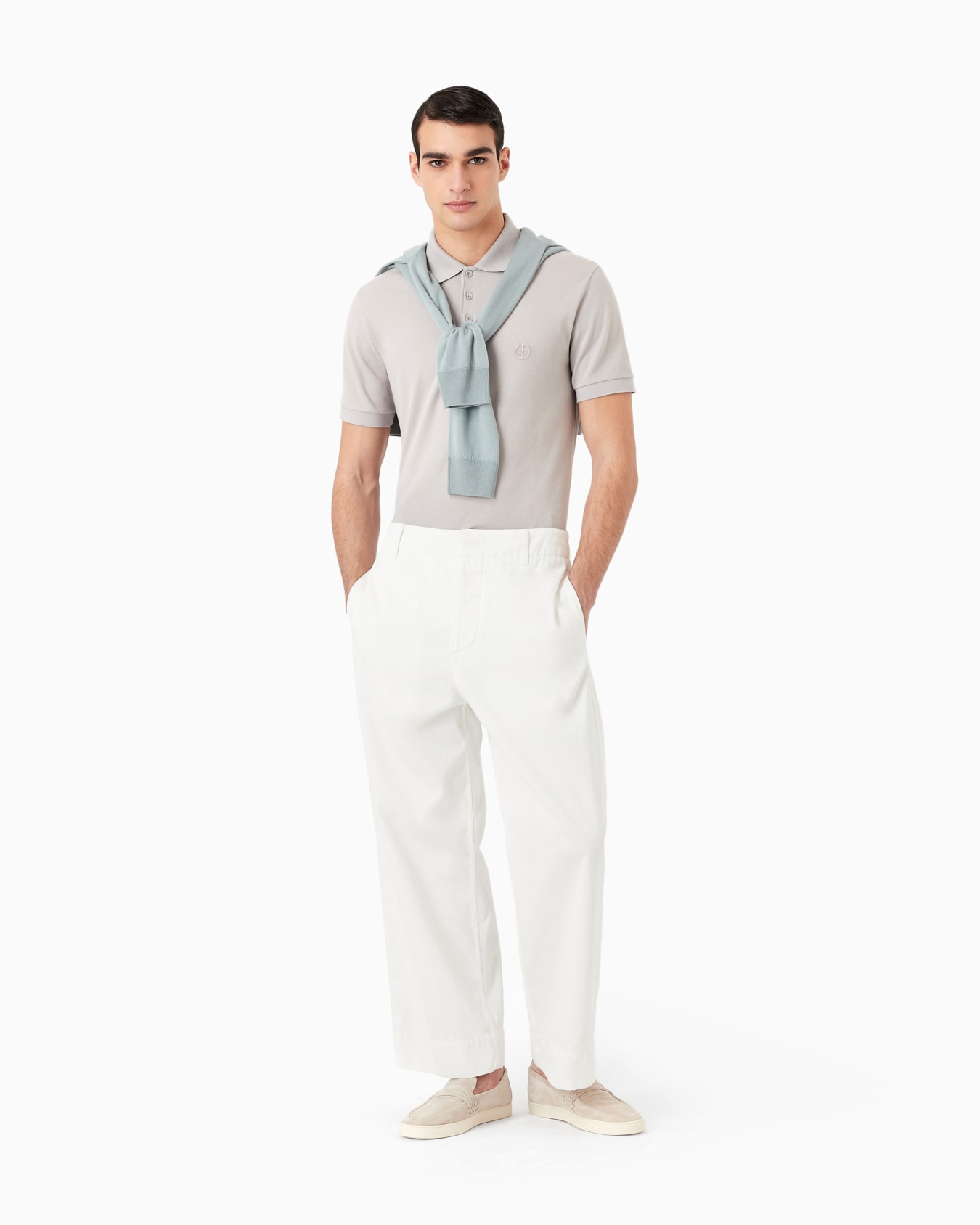 Stretch cotton piqué polo shirt Slide 3