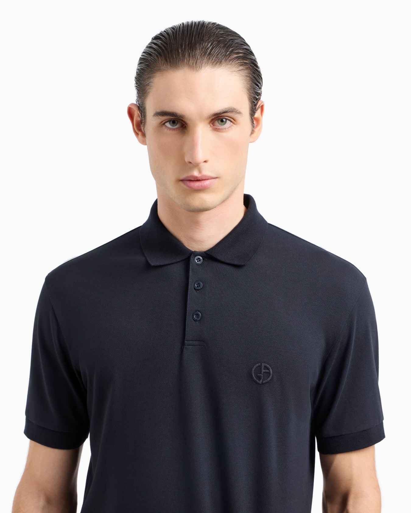 Stretch cotton piqué polo shirt Slide 4