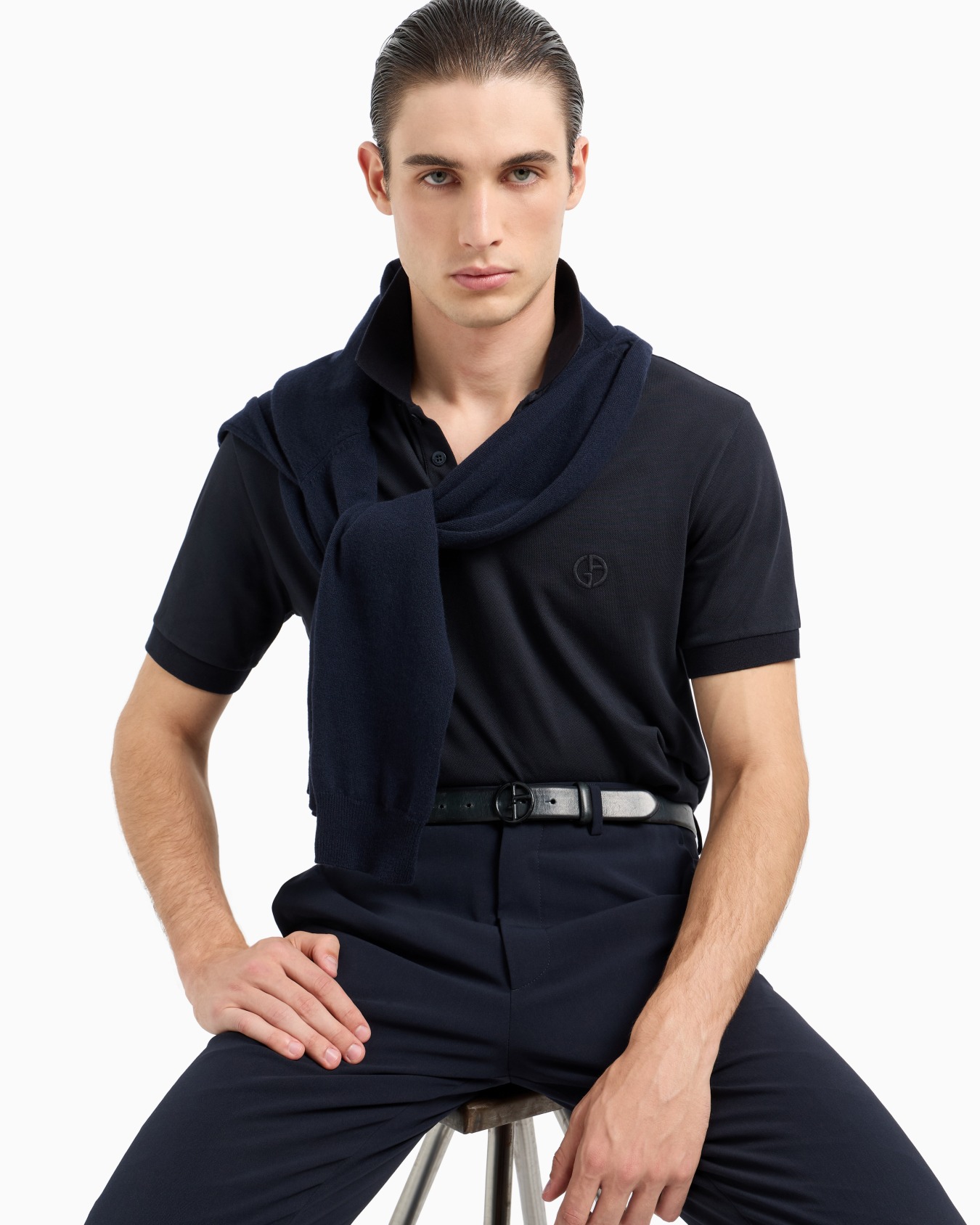 Stretch cotton piqué polo shirt Slide 5