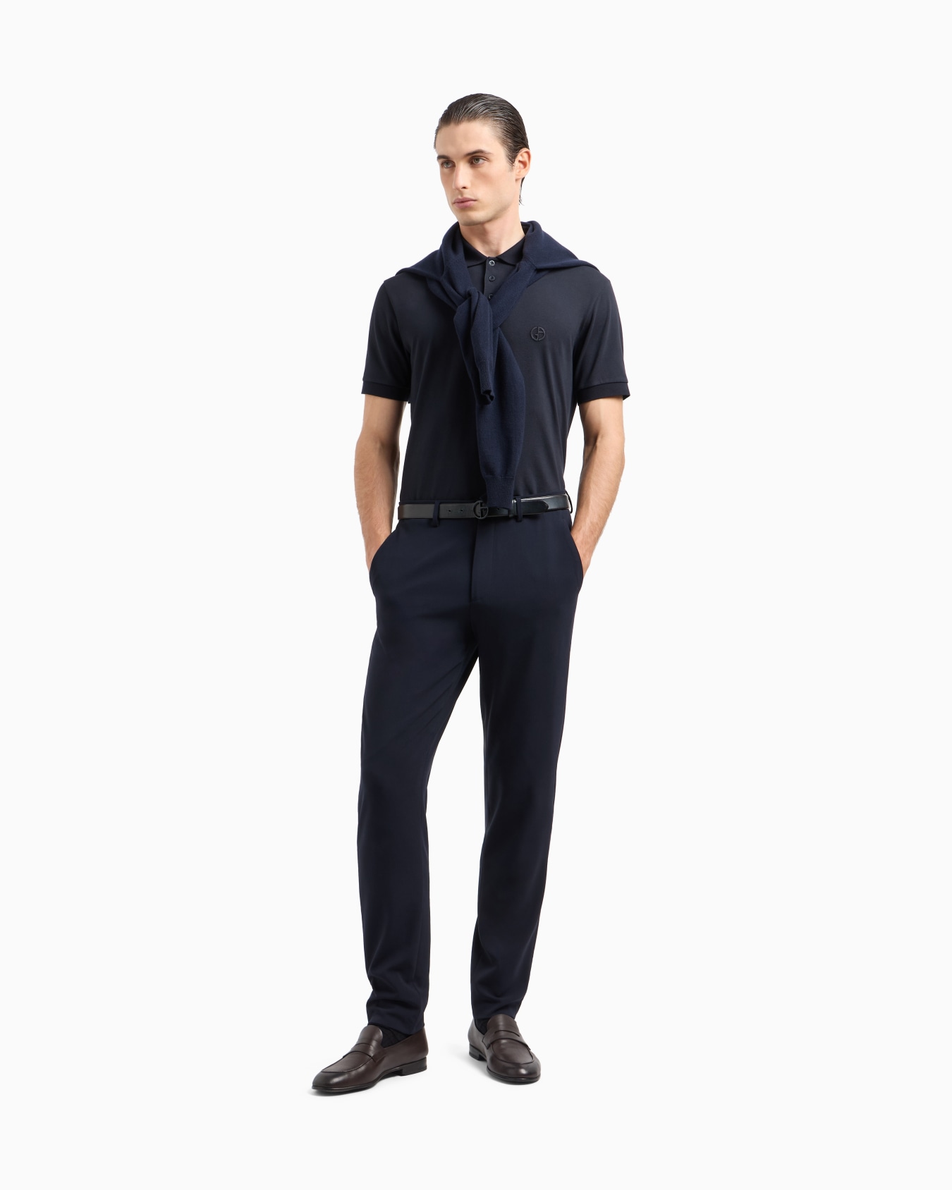Stretch cotton piqué polo shirt Slide 1